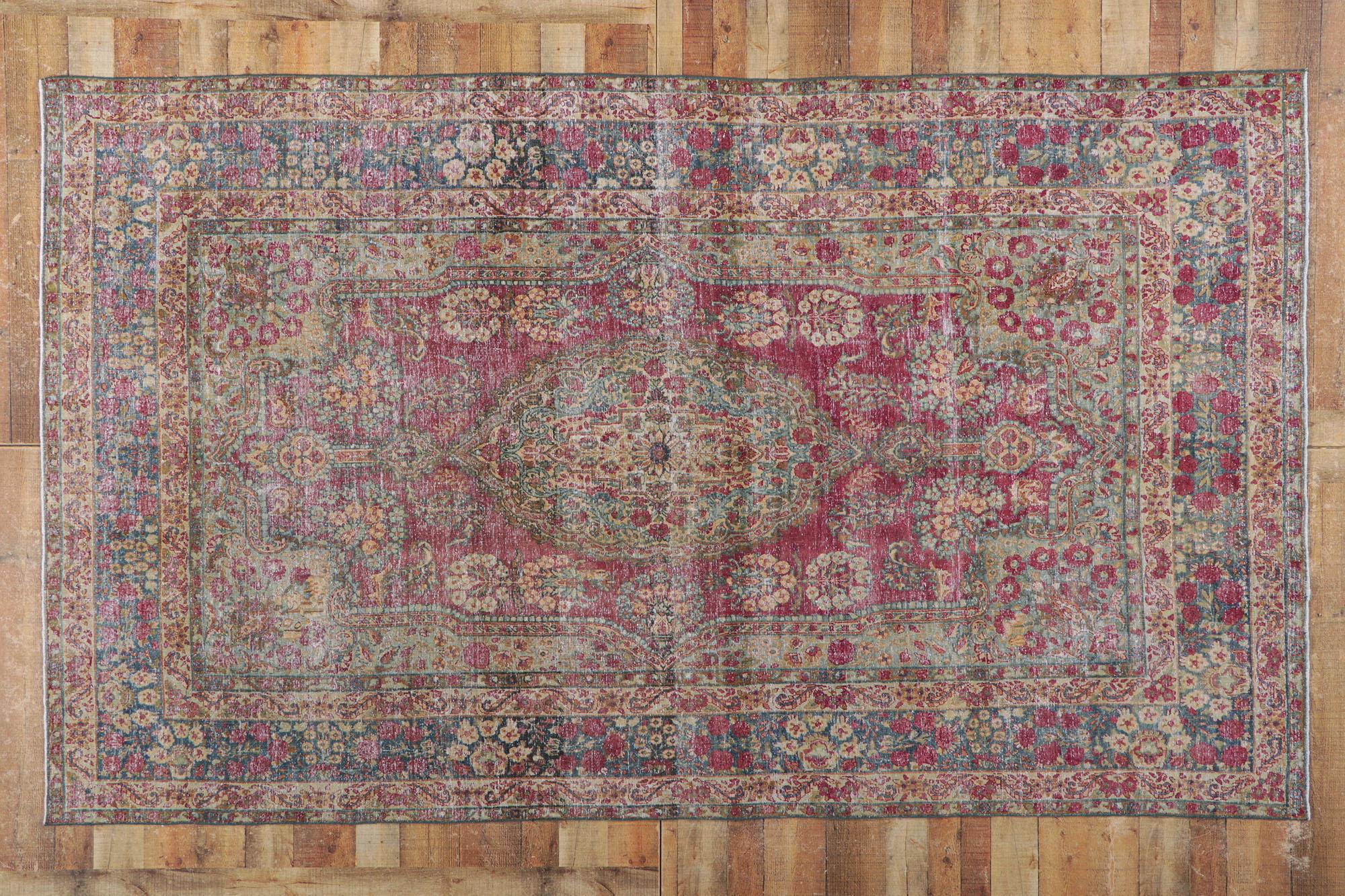 Antiker persischer Kerman-Teppich im Used-Stil (Wolle) im Angebot