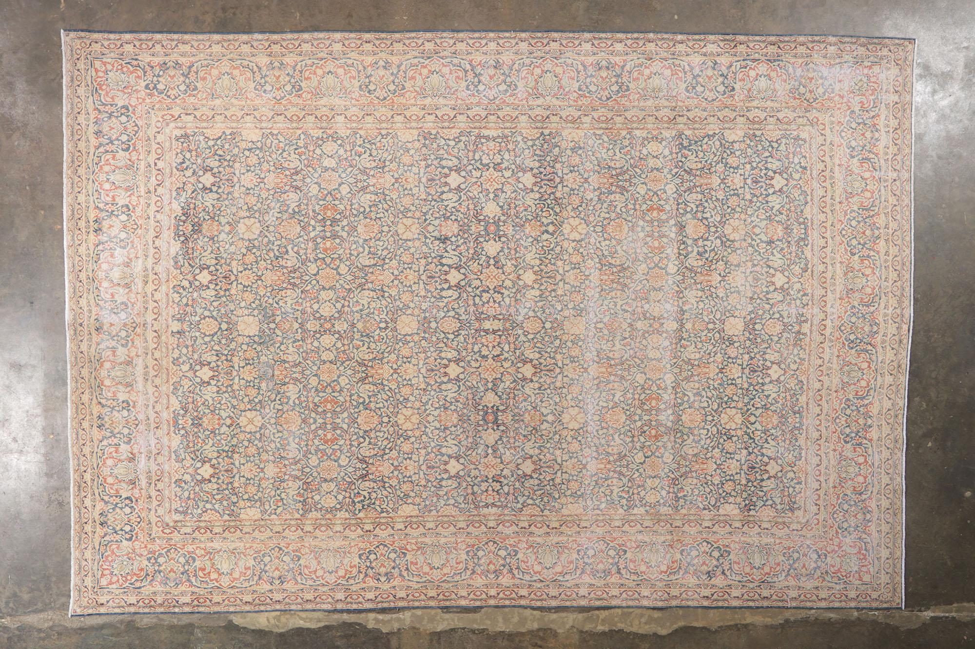 Distressed Antique Persian Kerman Rug For Sale 1