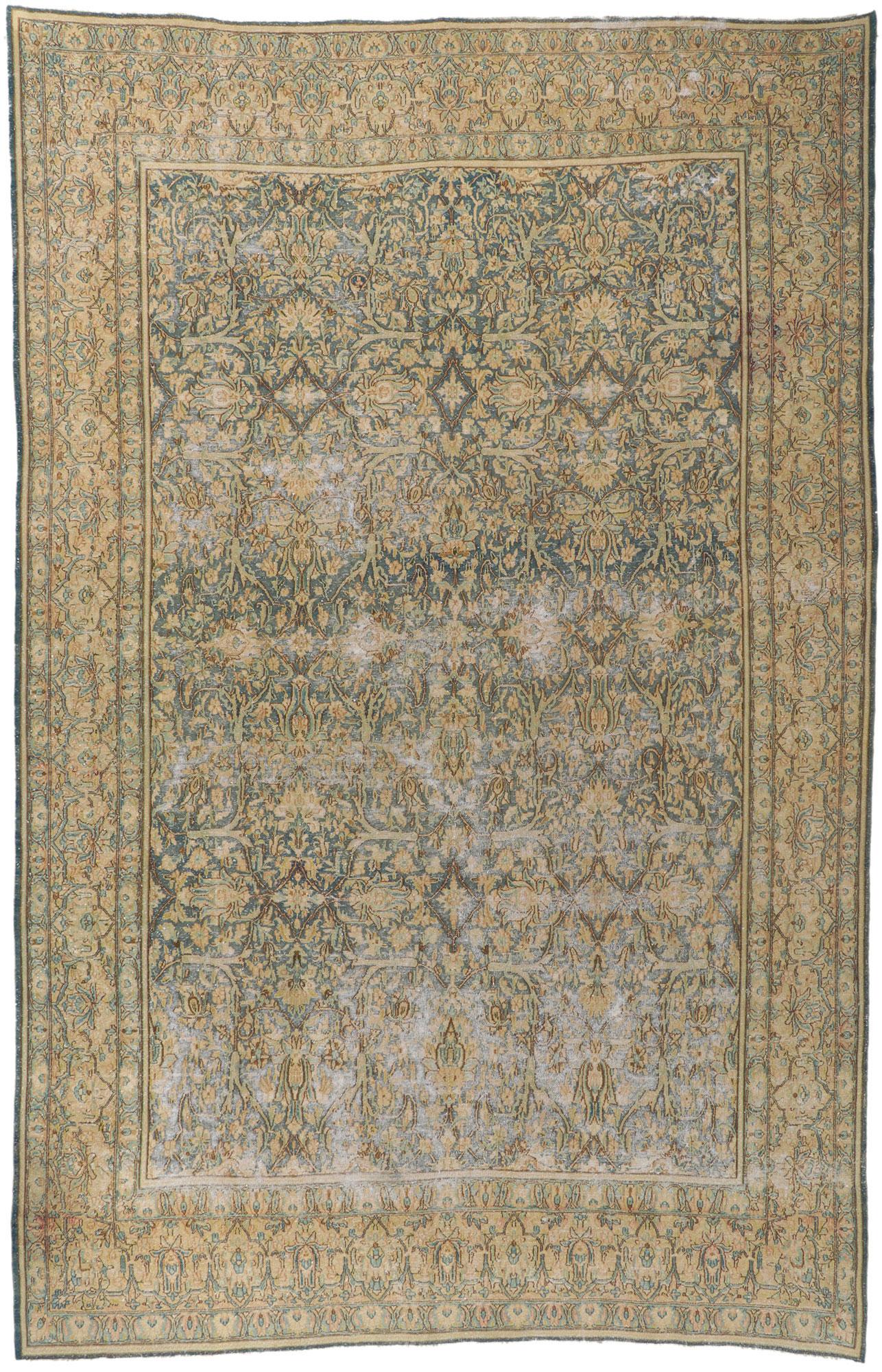 Antique-Worn Persian Kerman Rug, Rugged Beauty Meets Laid-Back Luxury For Sale 2