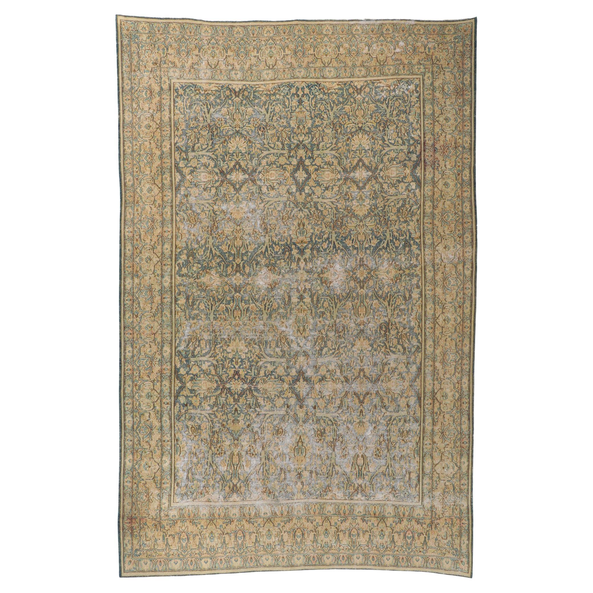 Antique-Worn Persian Kerman Rug, Rugged Beauty Meets Laid-Back Luxury