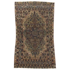 Tapis persan Kerman ancien vieilli de style industriel et discret