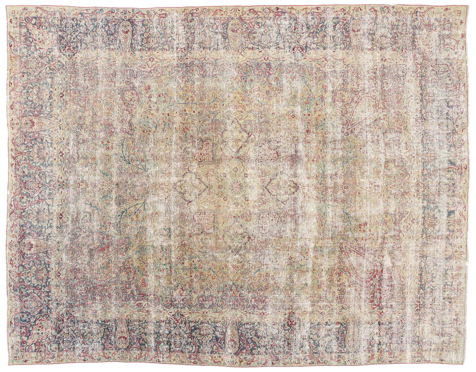 Late 19th Century Distressed Persian Kerman Rug with Traditional Style For Sale 4