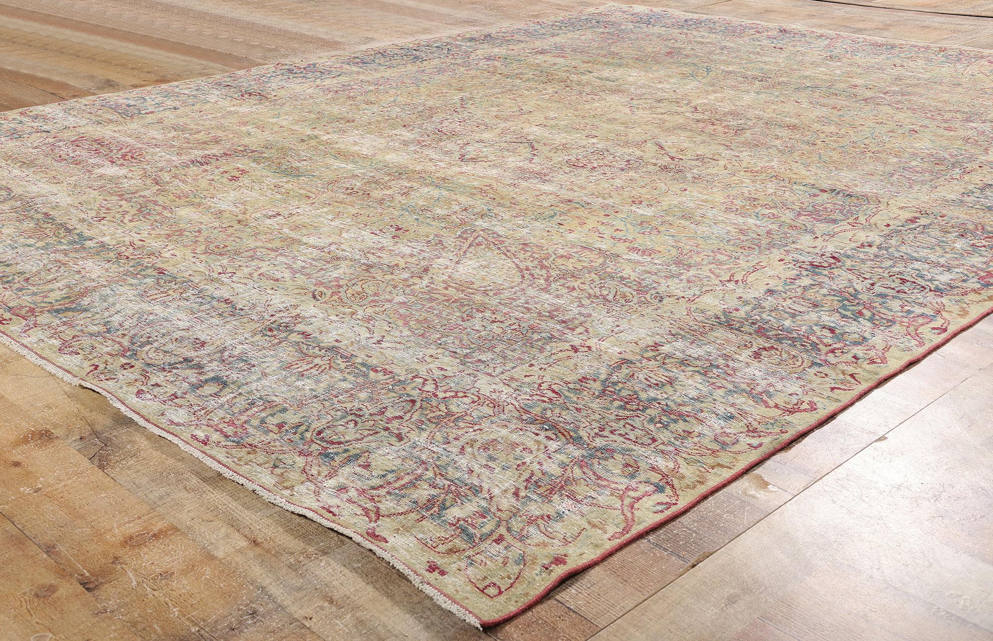 Late 19th Century Distressed Persian Kerman Rug with Traditional Style For Sale 1