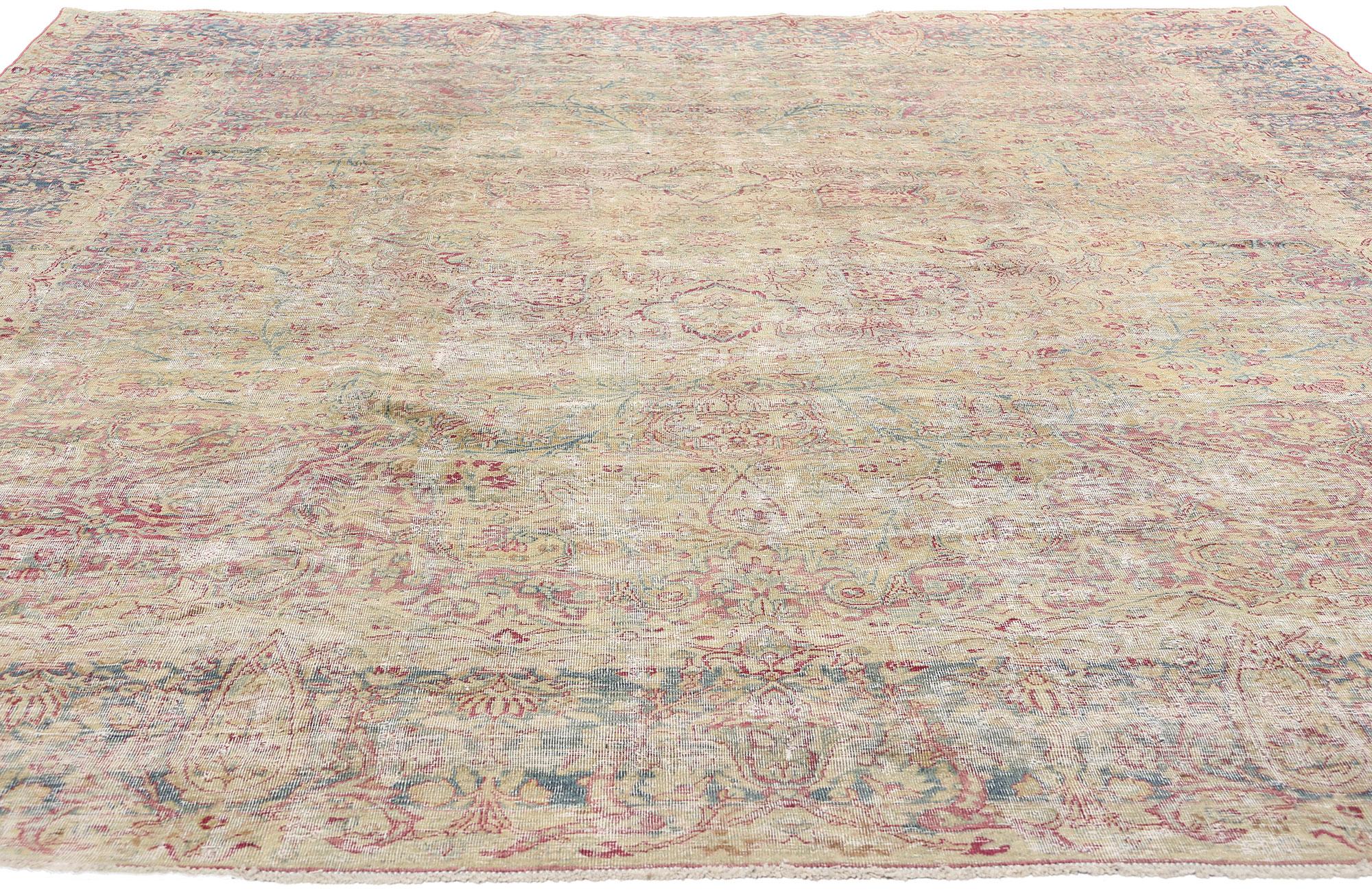 Kirman Late 19th Century Distressed Persian Kerman Rug with Traditional Style For Sale