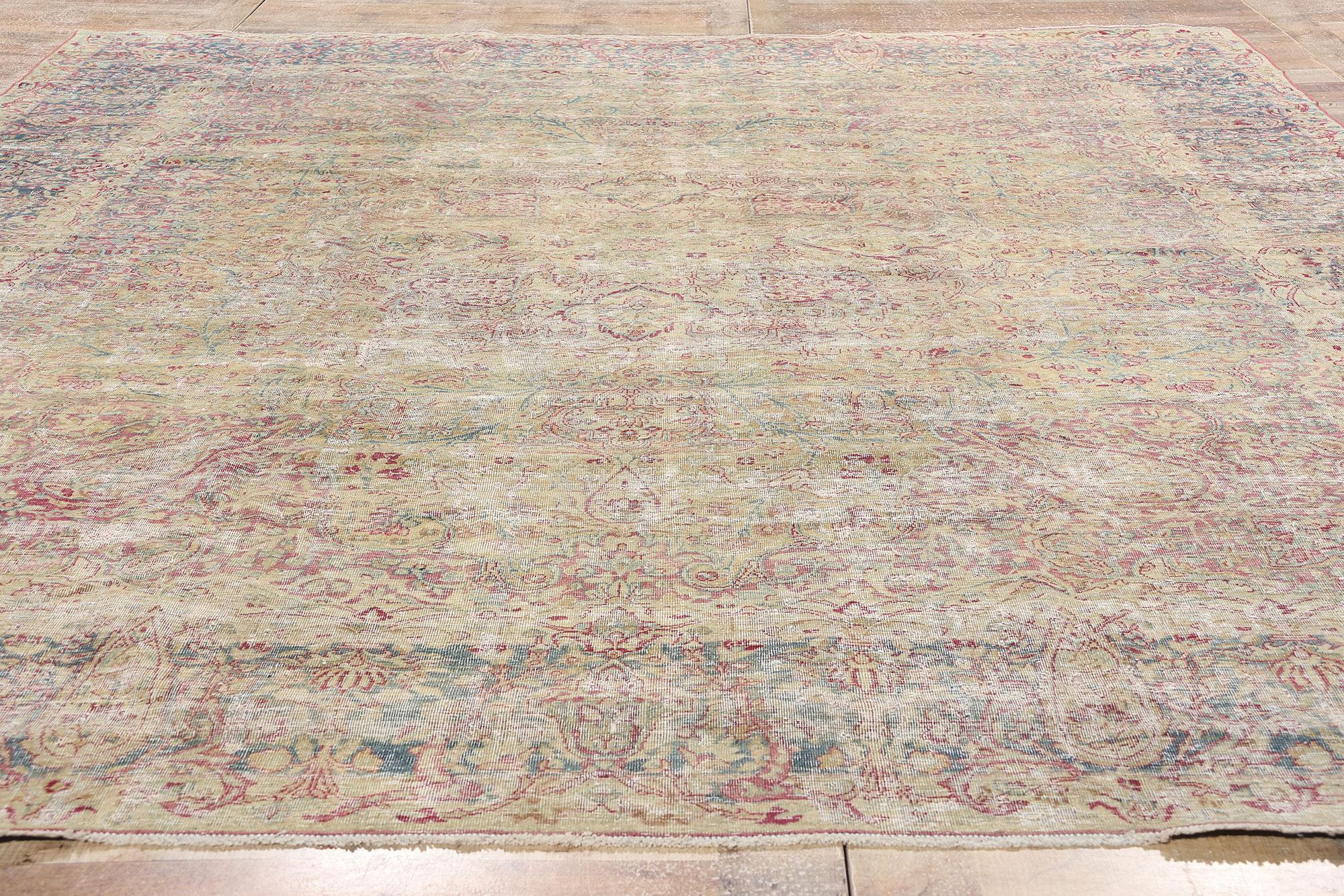 Late 19th Century Distressed Persian Kerman Rug with Traditional Style For Sale 2