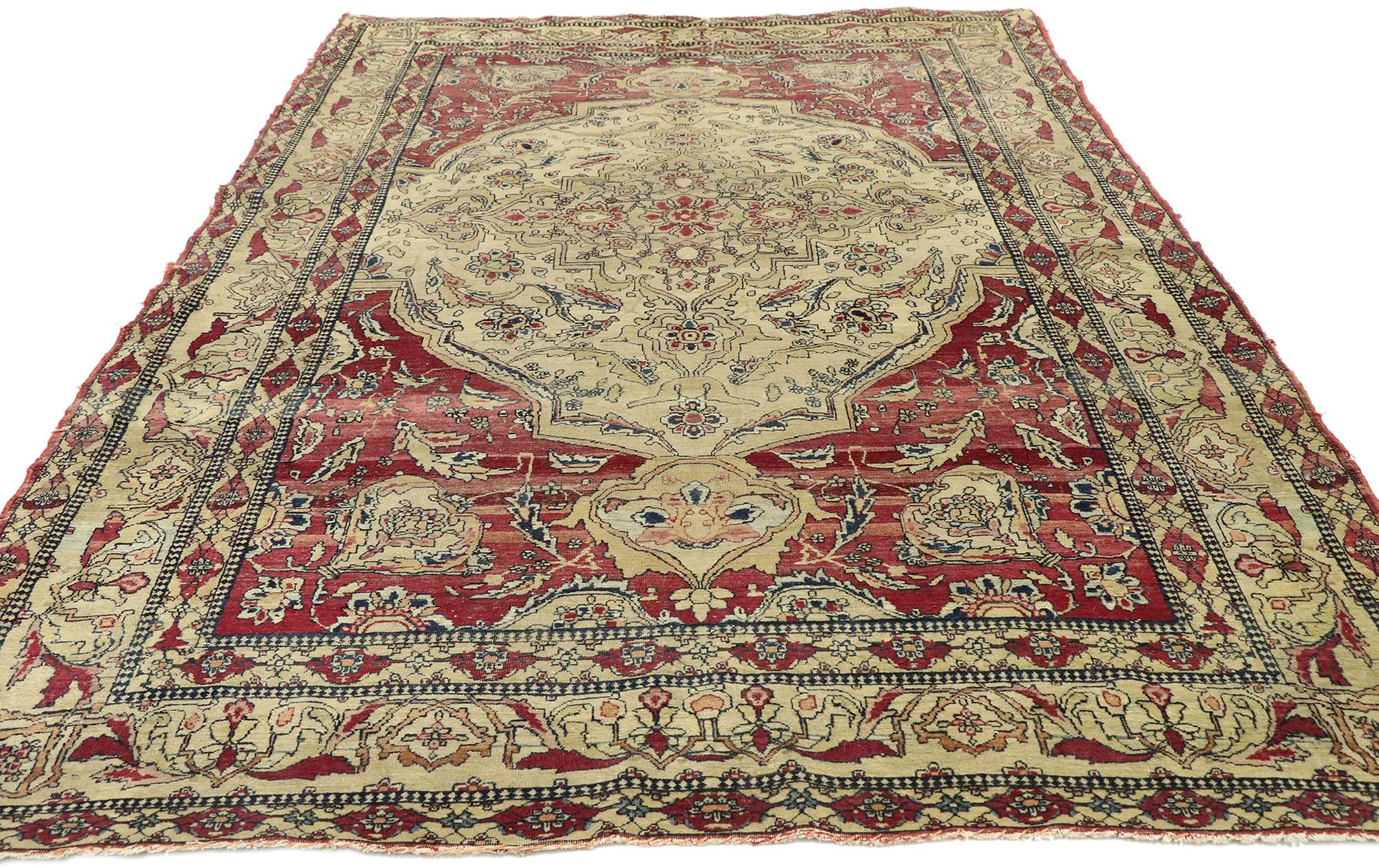 Kirman Distressed Antique Persian Kerman Rug with Modern Rustic English Style For Sale