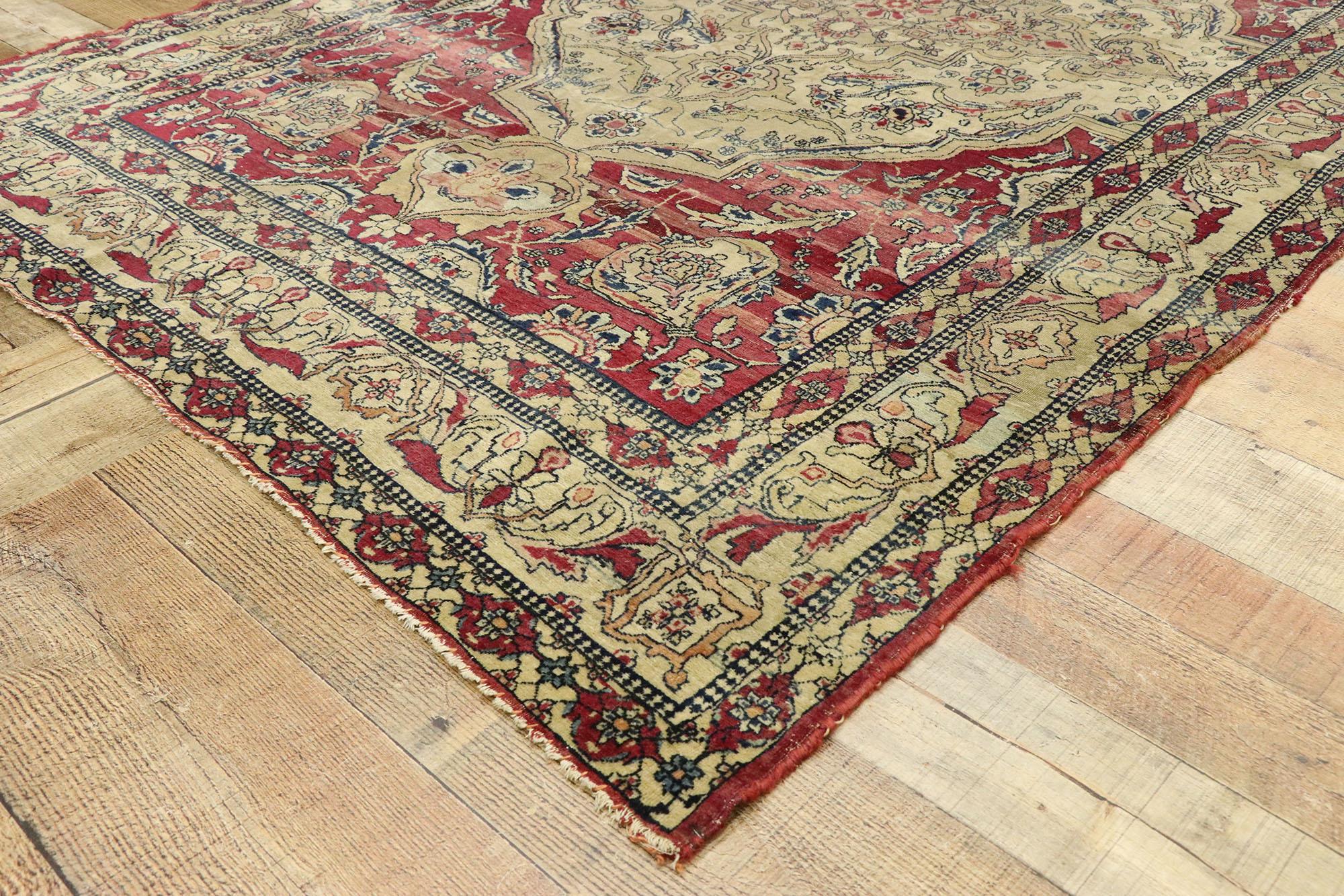 20th Century Distressed Antique Persian Kerman Rug with Modern Rustic English Style For Sale
