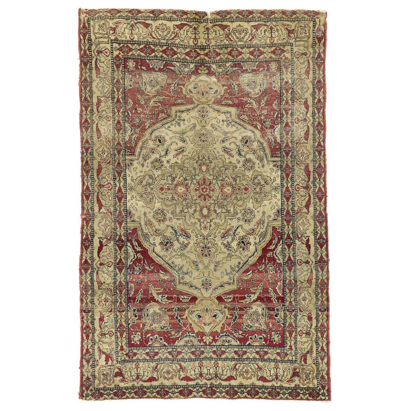Distressed Vintage Persian Kerman Rug with Traditional English Rustic ...