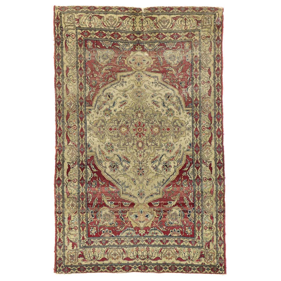 Distressed Vintage Persian Kerman Rug with Traditional English Rustic ...