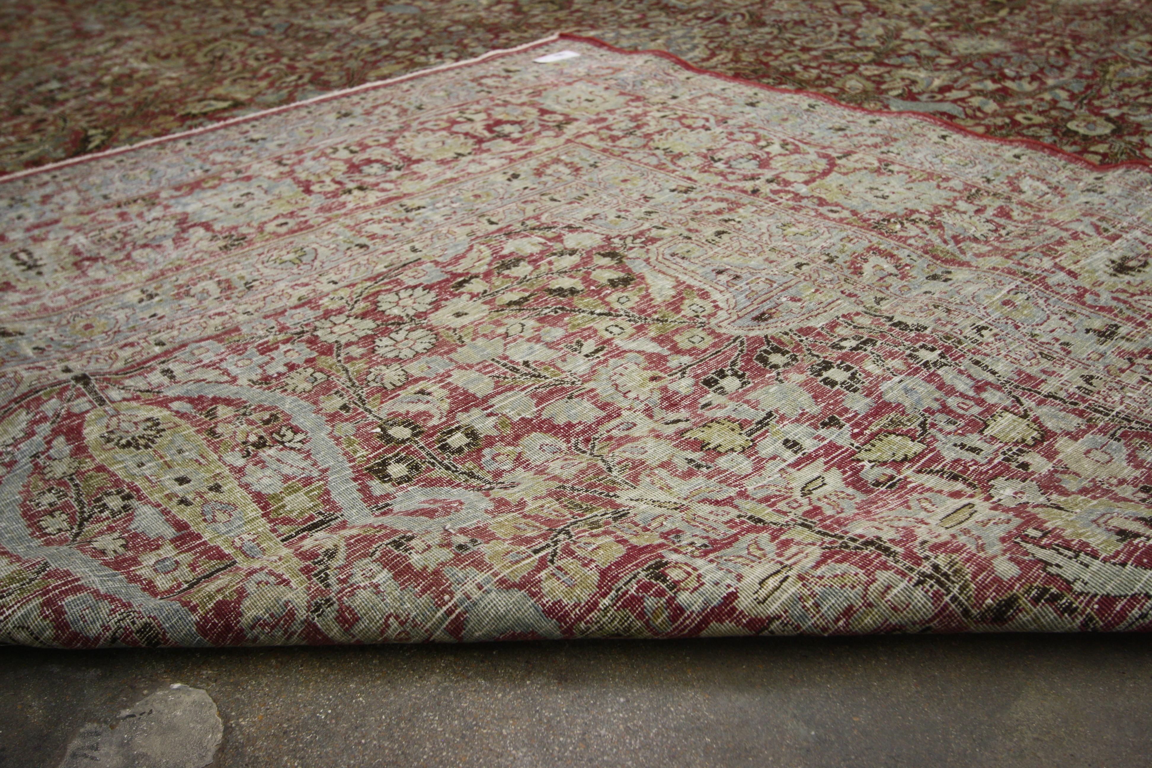 19th Century Distressed Antique Persian Kerman Rug, Laid-Back Luxury Meets Rugged Beauty For Sale