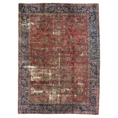 Distressed Used Persian Kerman Rug with New England Cape Cod Style