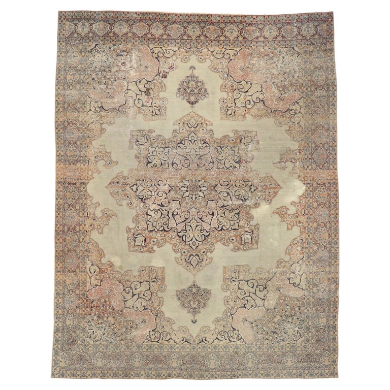 Distressed Antique Persian Kerman Rug with Relaxed French Provincial Style  For Sale at 1stDibs | french provincial rug