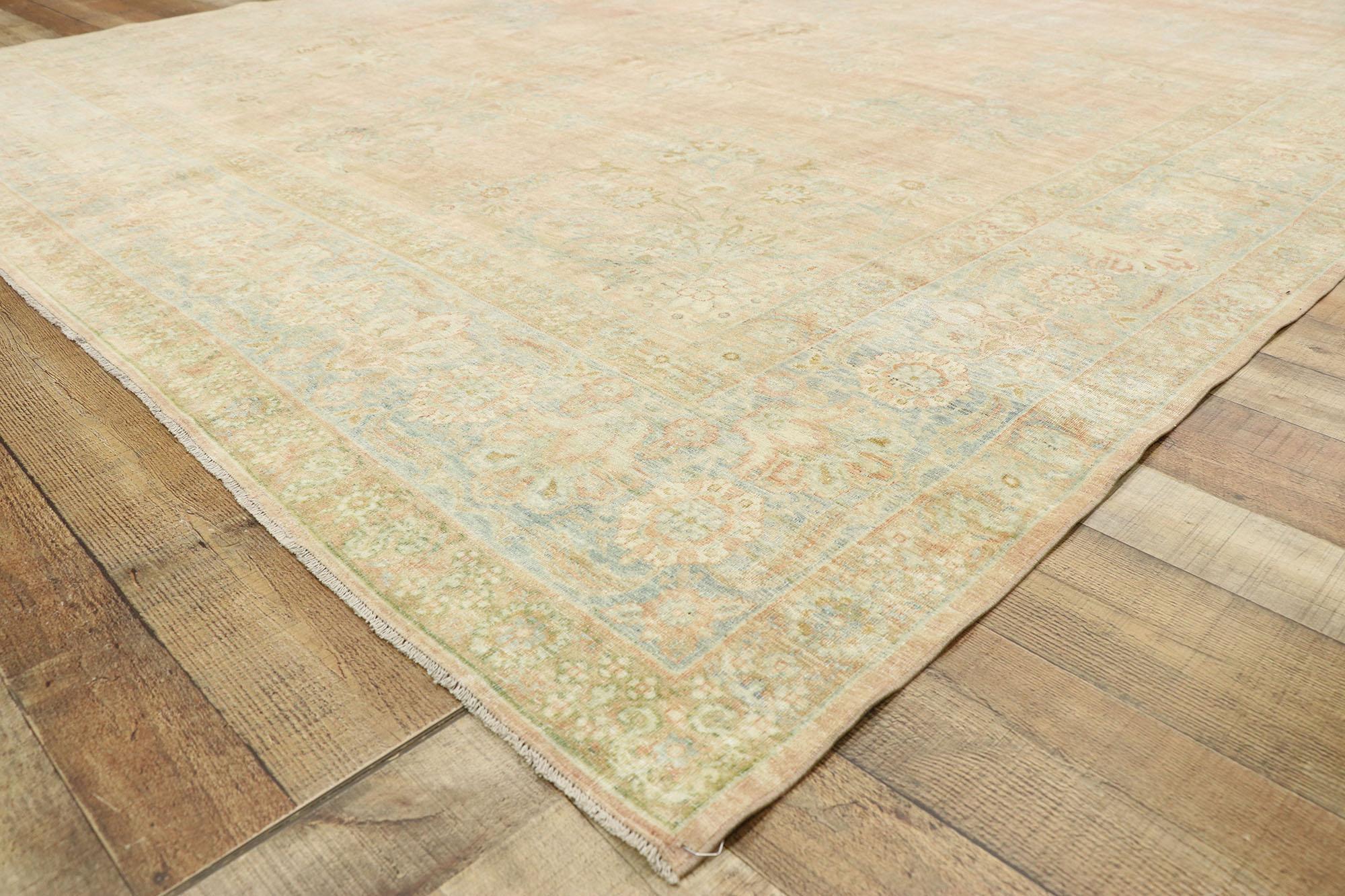 20th Century Distressed Antique Persian Kerman Rug, Rustic Elegance Meets Southern Charm For Sale