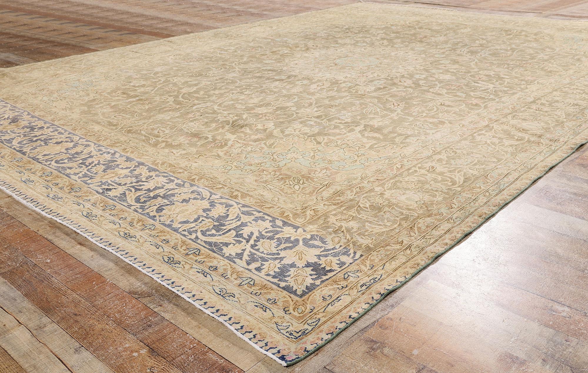 Kirman Late 19th Century Distressed Antique Persian Kerman Rug For Sale