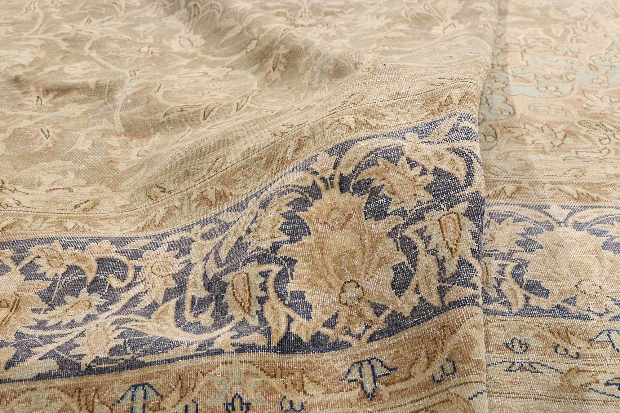 Hand-Knotted Late 19th Century Distressed Antique Persian Kerman Rug For Sale