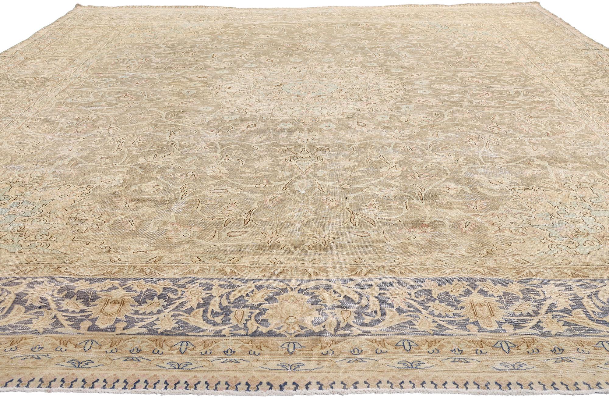 Late 19th Century Distressed Antique Persian Kerman Rug In Distressed Condition For Sale In Dallas, TX