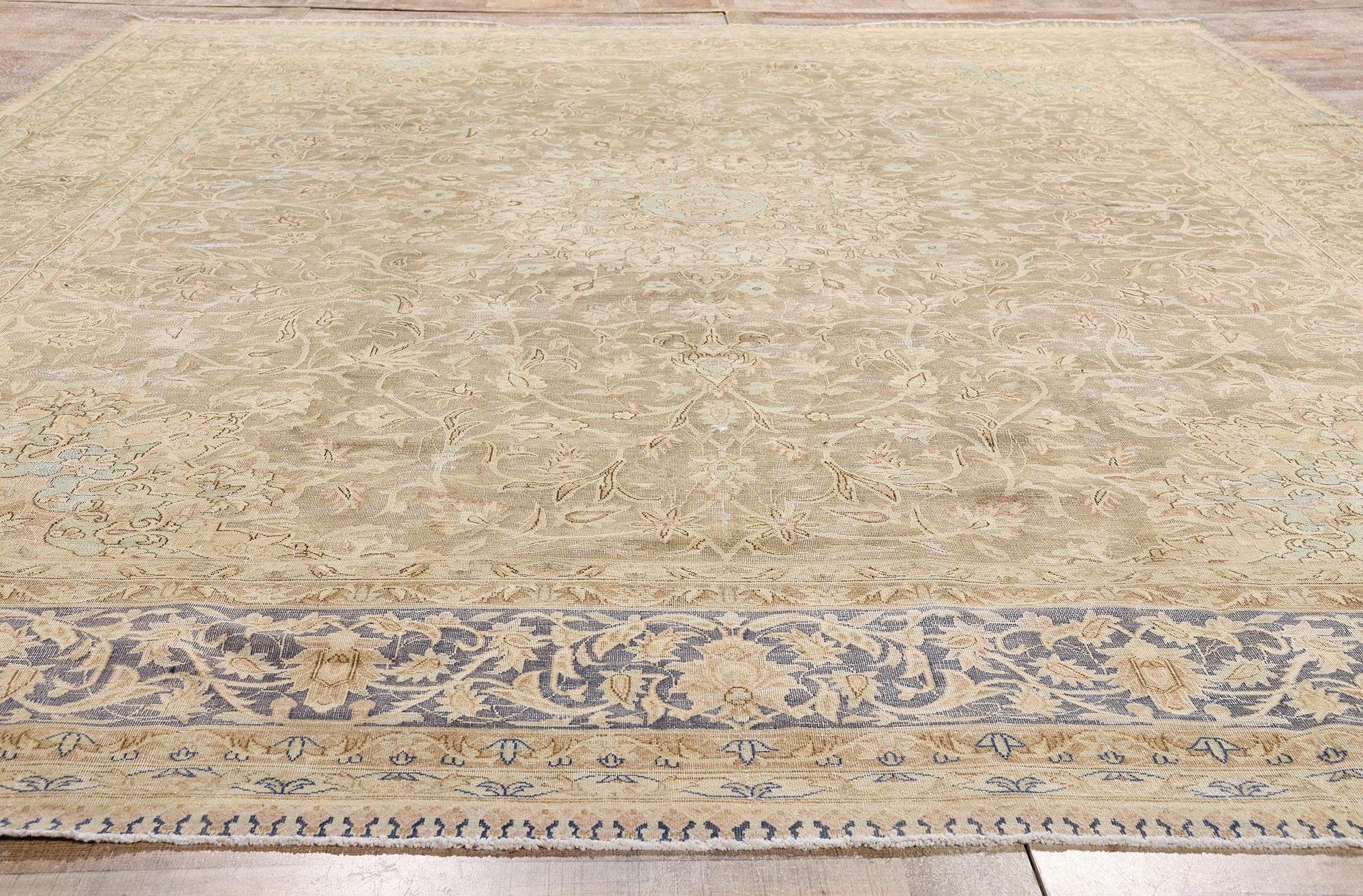 Wool Late 19th Century Distressed Antique Persian Kerman Rug For Sale