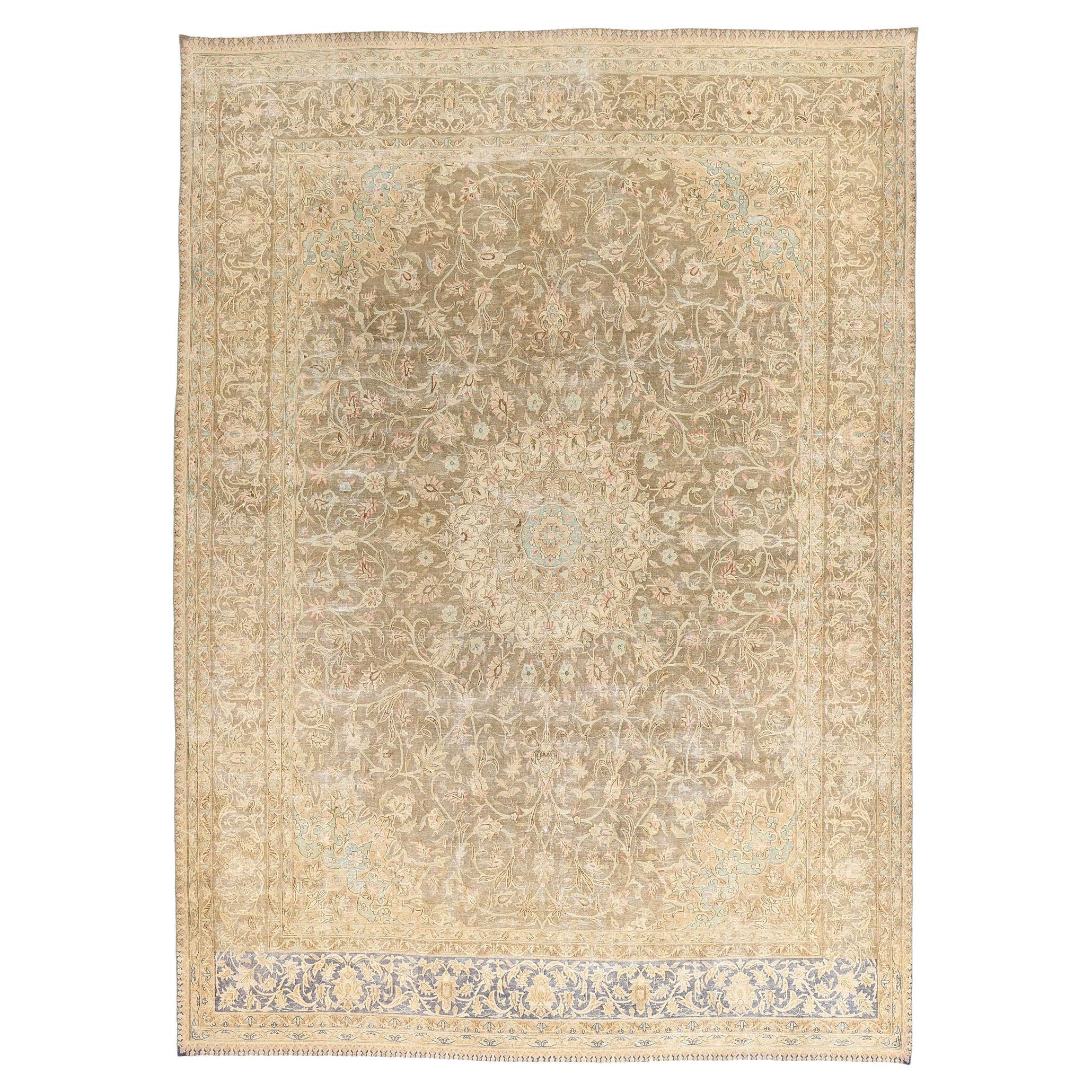 Late 19th Century Distressed Antique Persian Kerman Rug For Sale