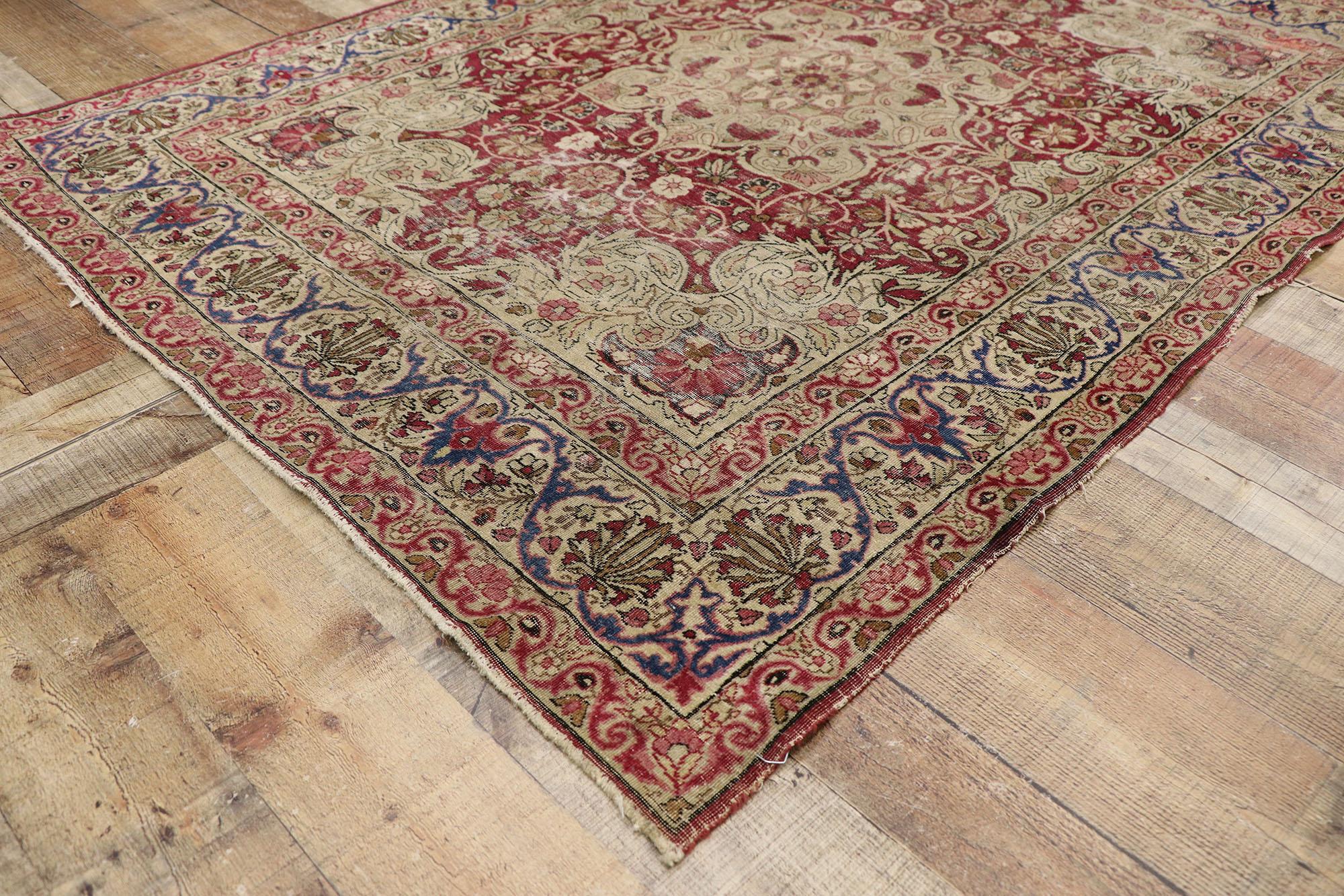 20th Century Distressed Antique Persian Kerman Rug with Rustic Old World Victorian Style For Sale