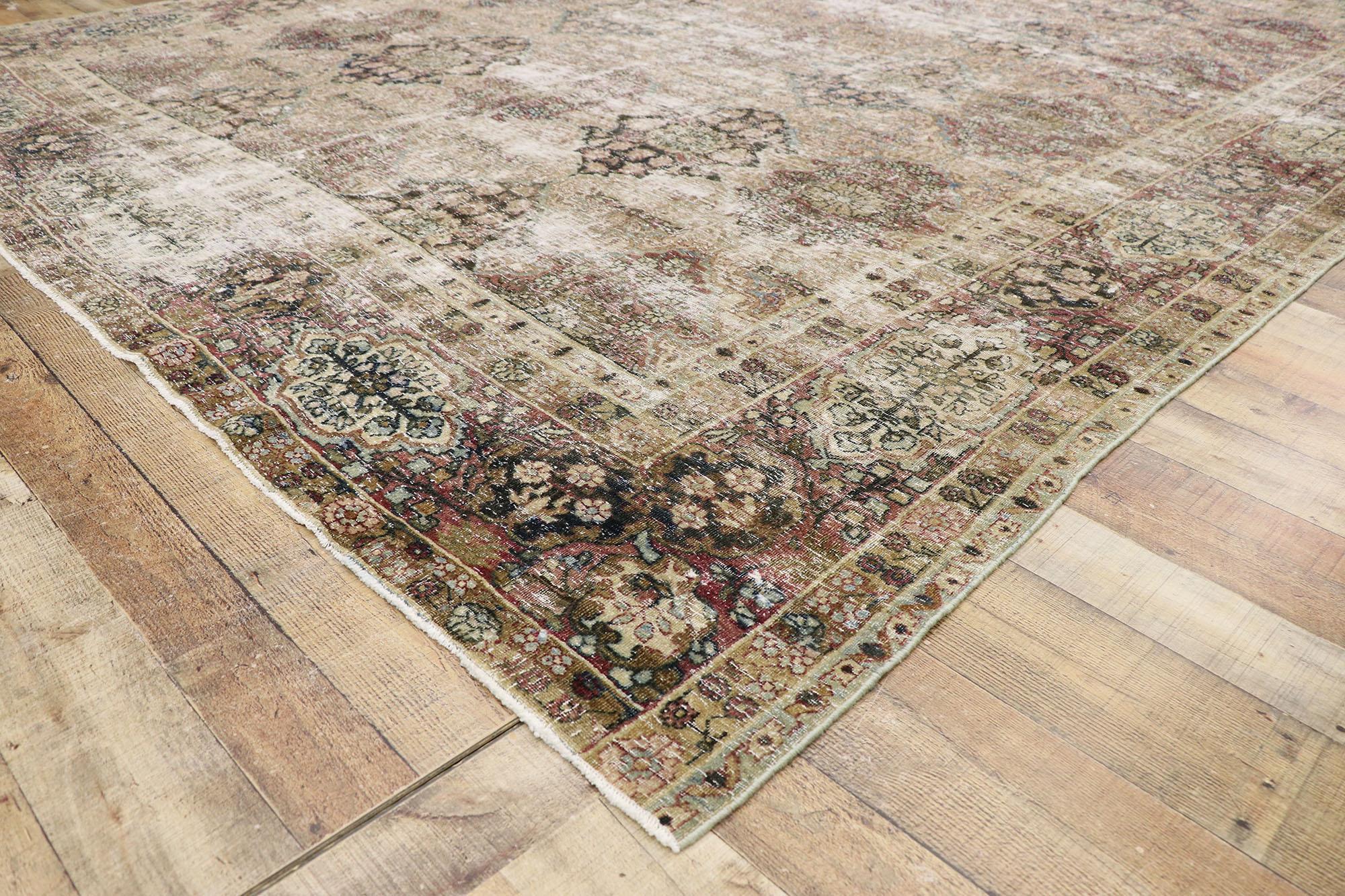 20th Century Distressed Antique Persian Kerman Rug with Rustic Renaissance Style For Sale