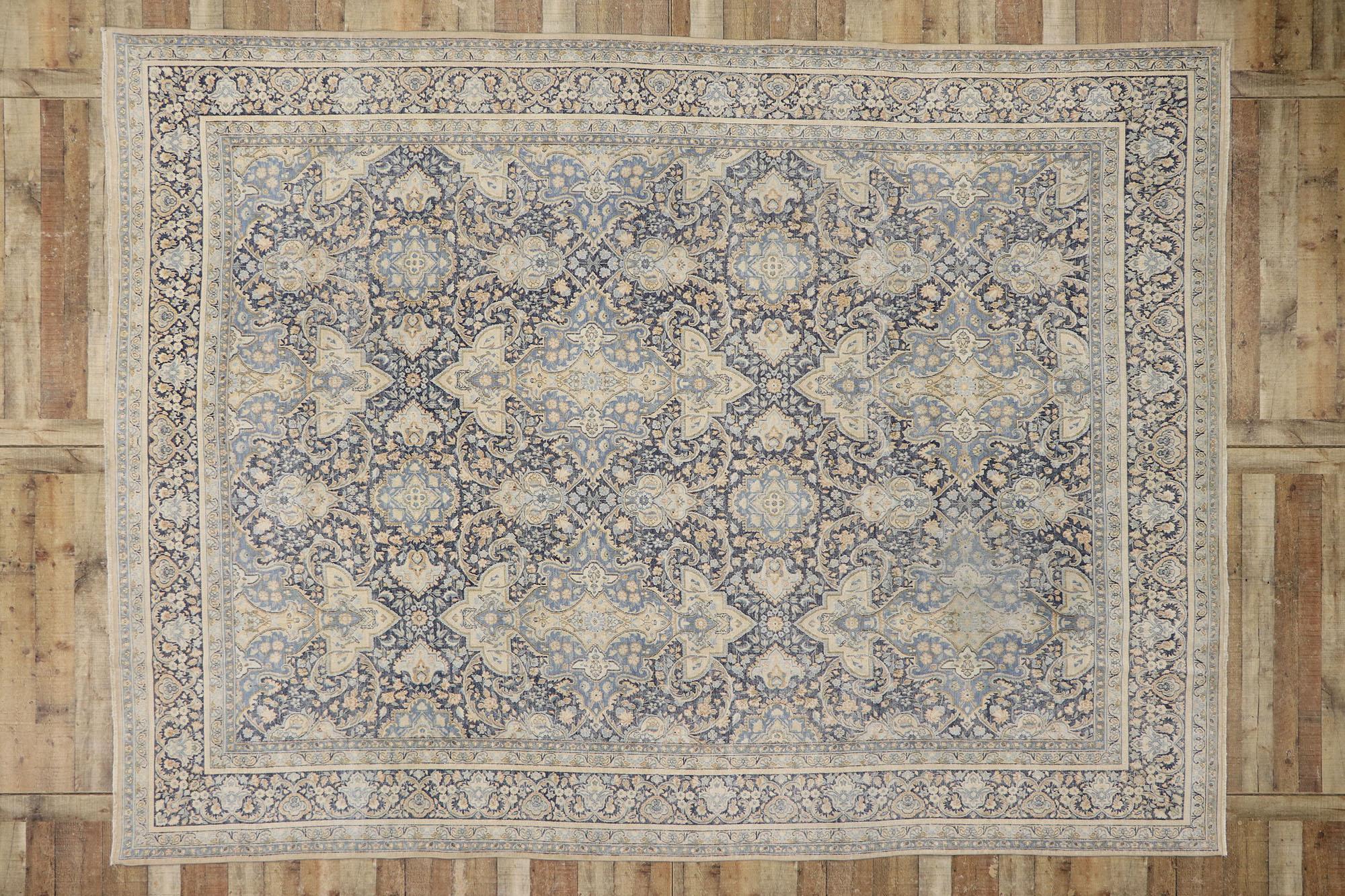 Distressed Antique Persian Kerman Rug with Rustic Style For Sale 1