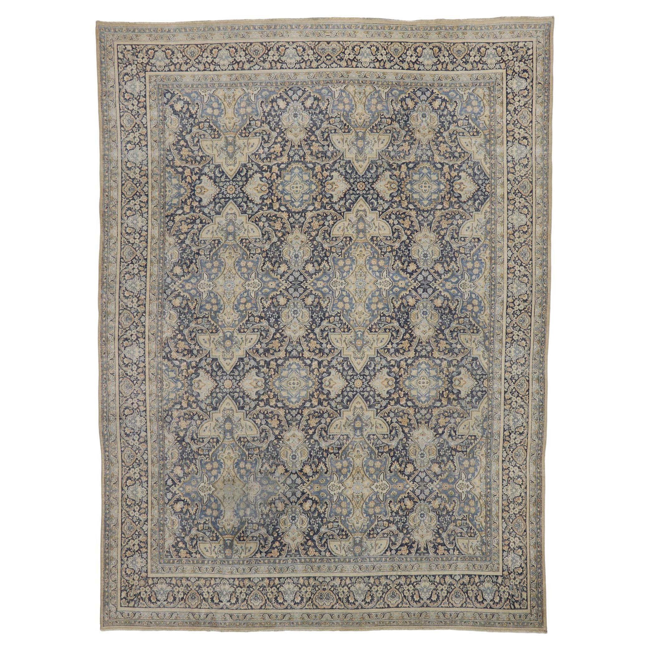 Distressed Antique Persian Kerman Rug with Rustic Style