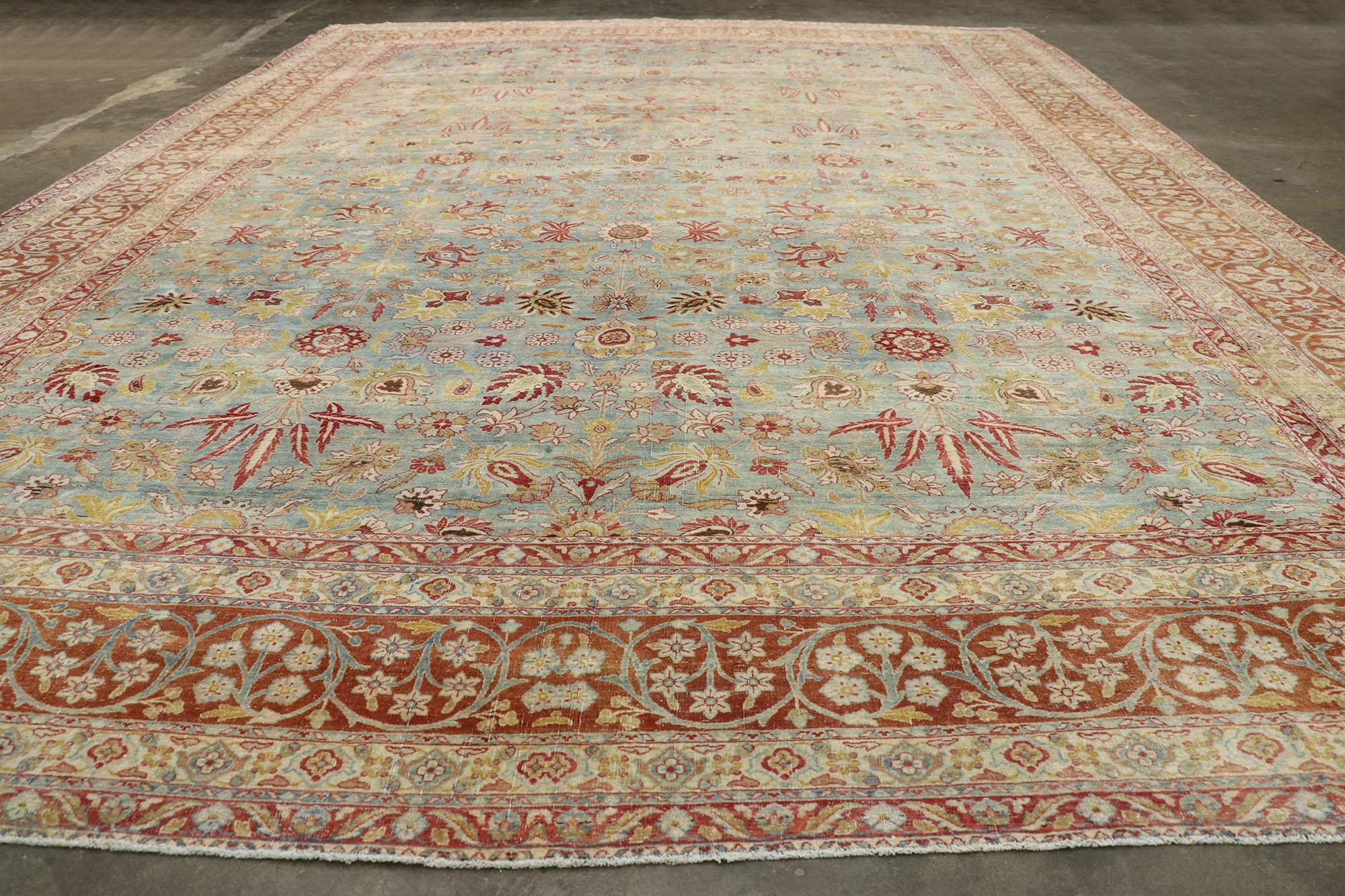 Distressed Antique Persian Kerman Rug with Southern Living and Colonial Style In Distressed Condition In Dallas, TX