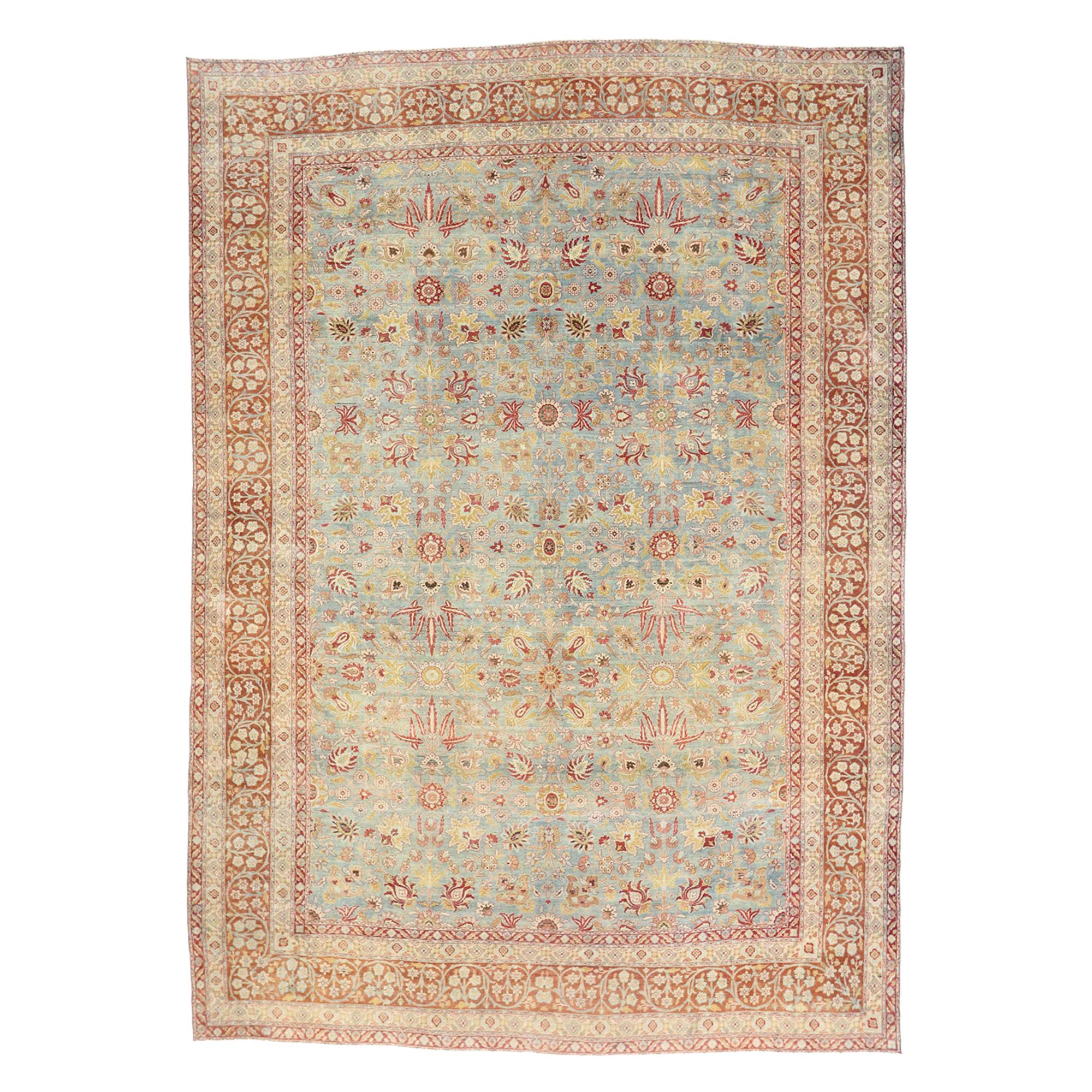 Distressed Antique Persian Kerman Rug with Southern Living and Colonial Style