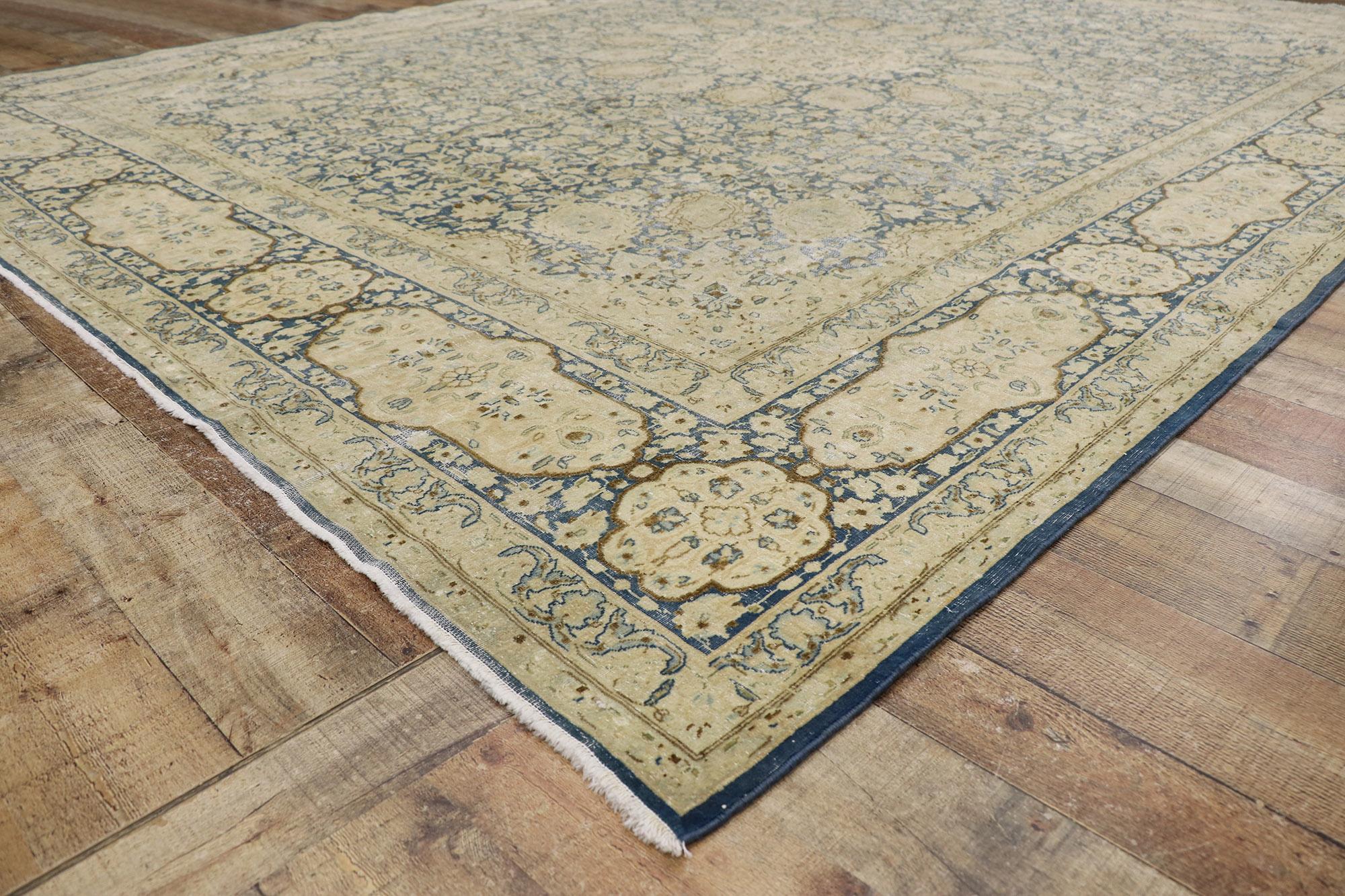 Hand-Knotted Distressed Antique Persian Kerman Rug with the Ardabil Carpet Design For Sale