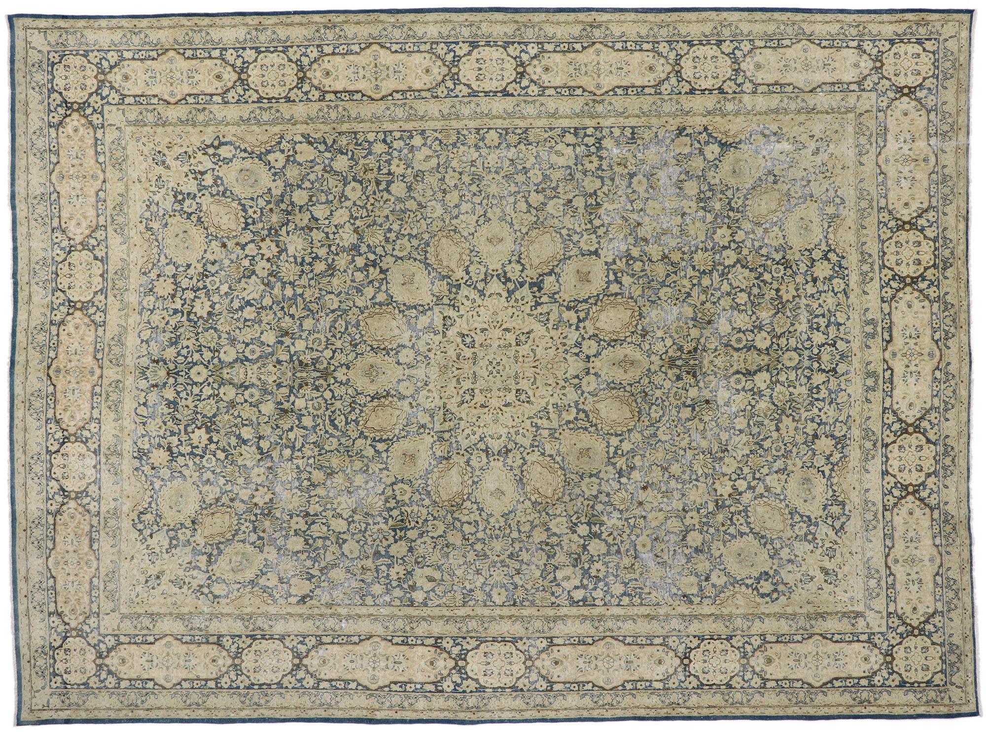 Wool Distressed Antique Persian Kerman Rug with the Ardabil Carpet Design For Sale