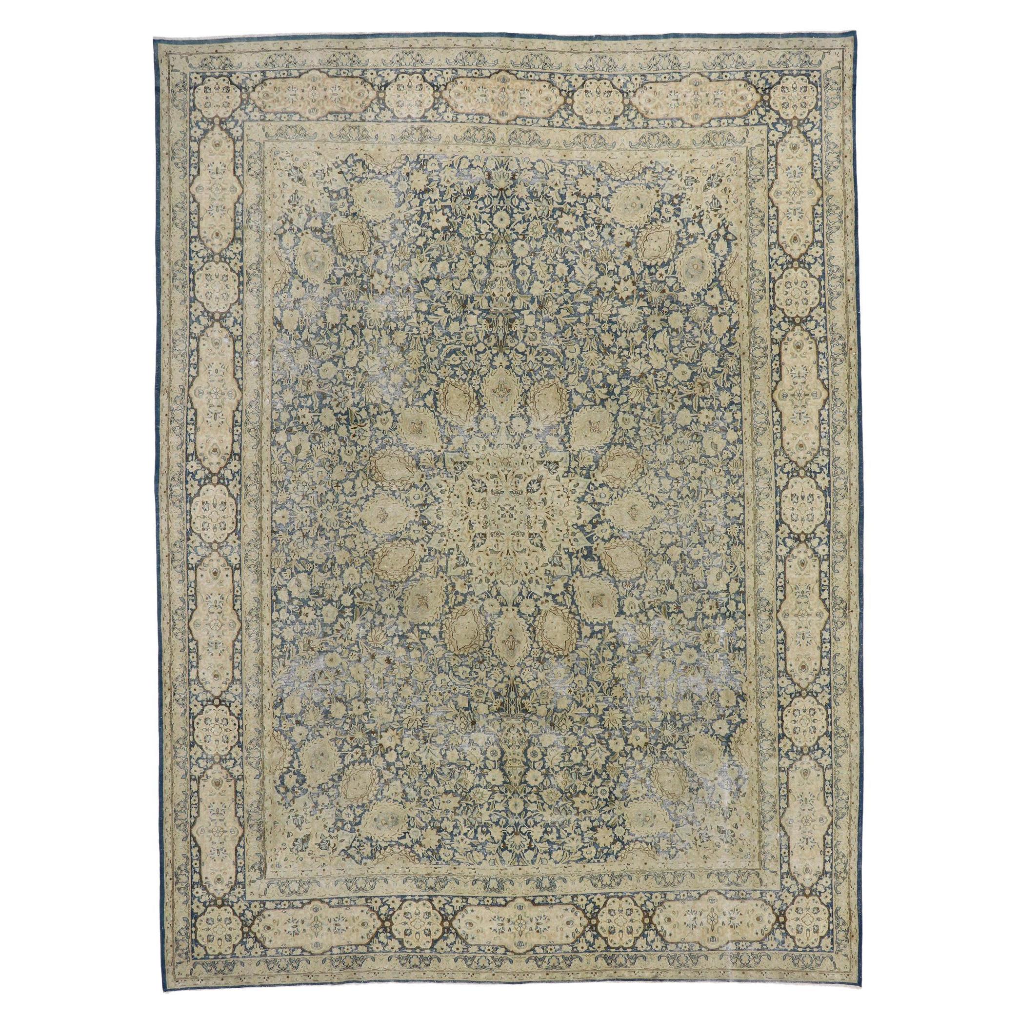 Distressed Antique Persian Kerman Rug with the Ardabil Carpet Design