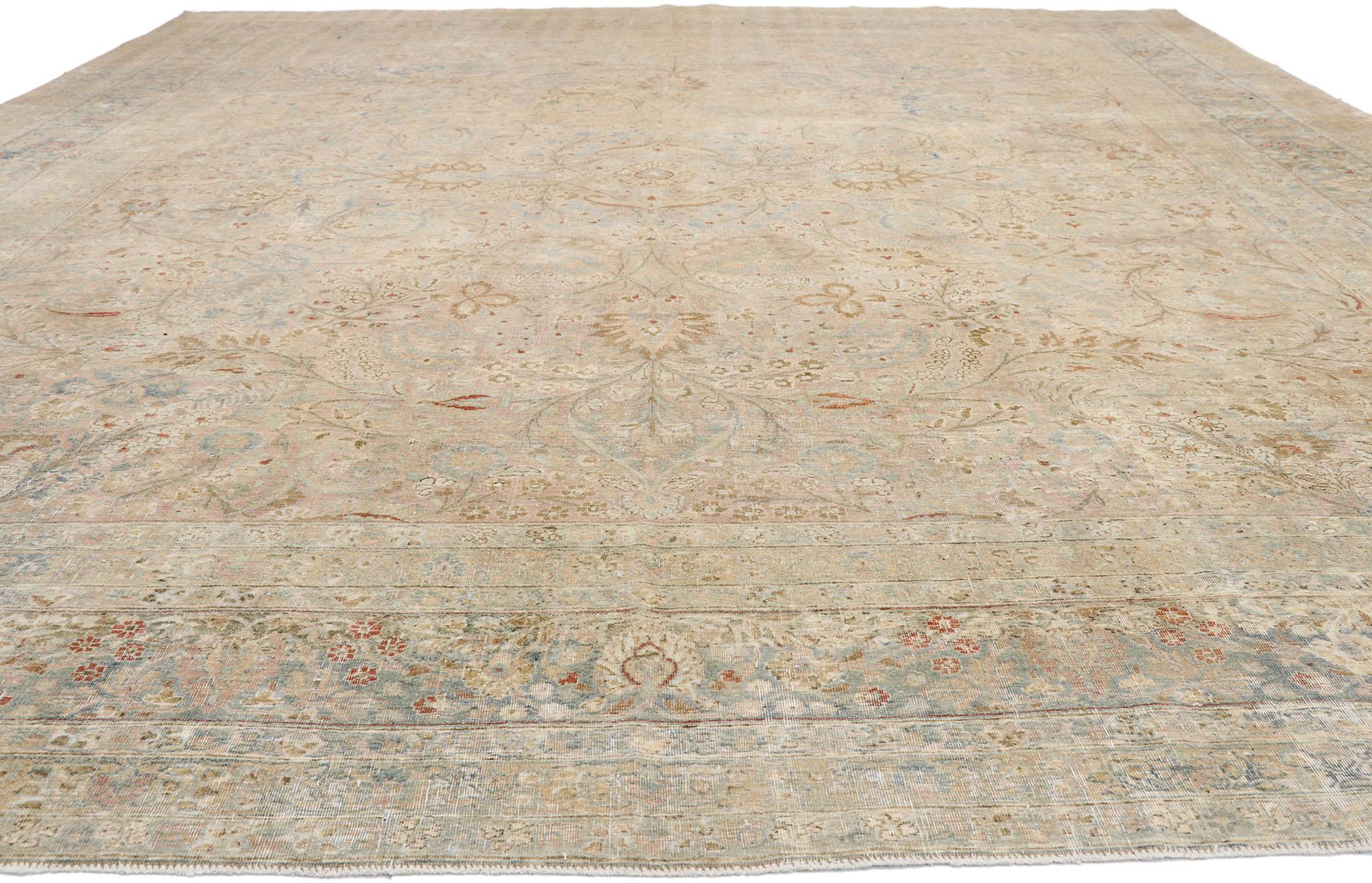 Turkish Distressed Antique Persian Khorassan Design Rug with Rustic English Manor Style