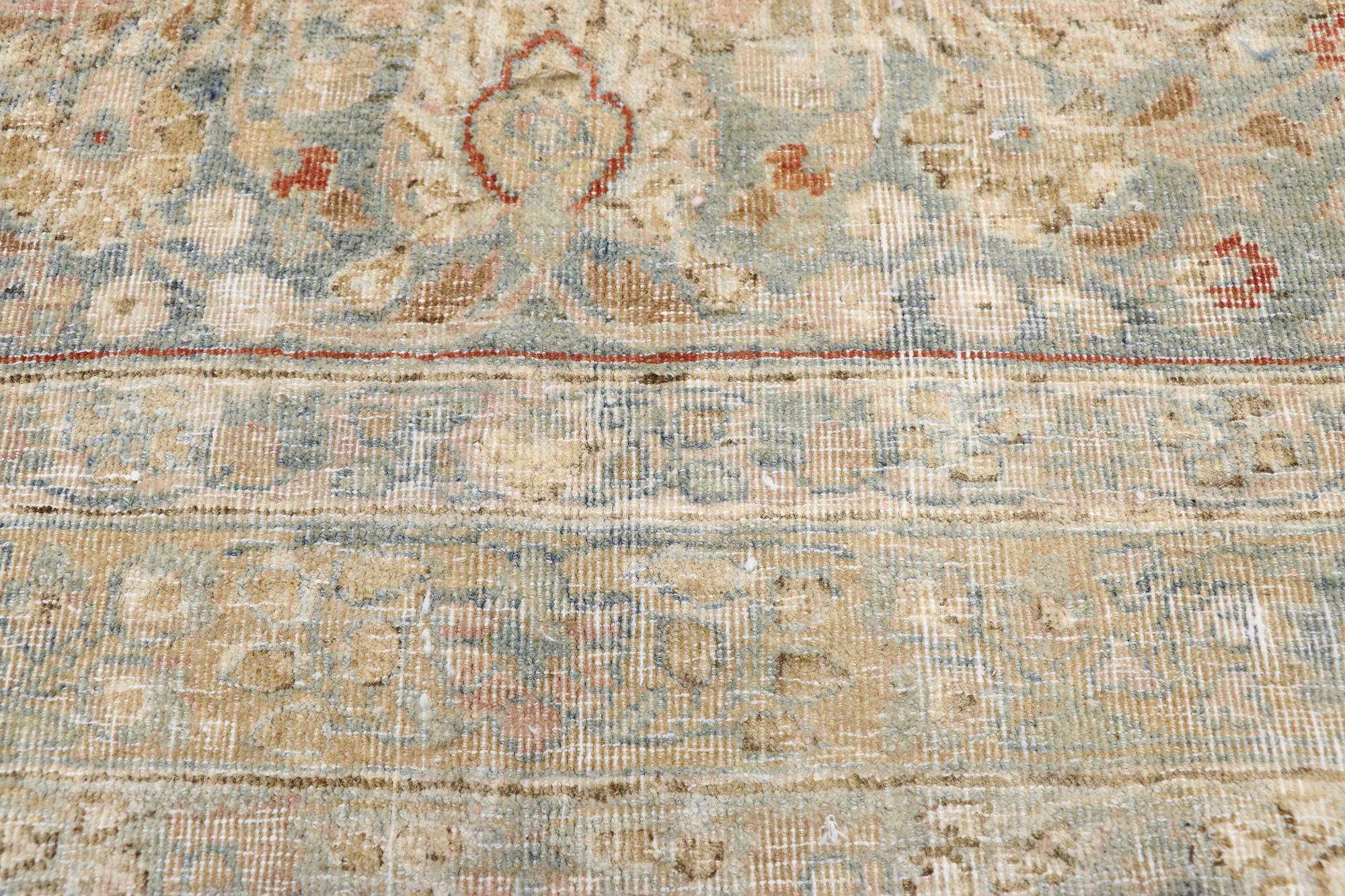 Hand-Knotted Distressed Antique Persian Khorassan Design Rug with Rustic English Manor Style