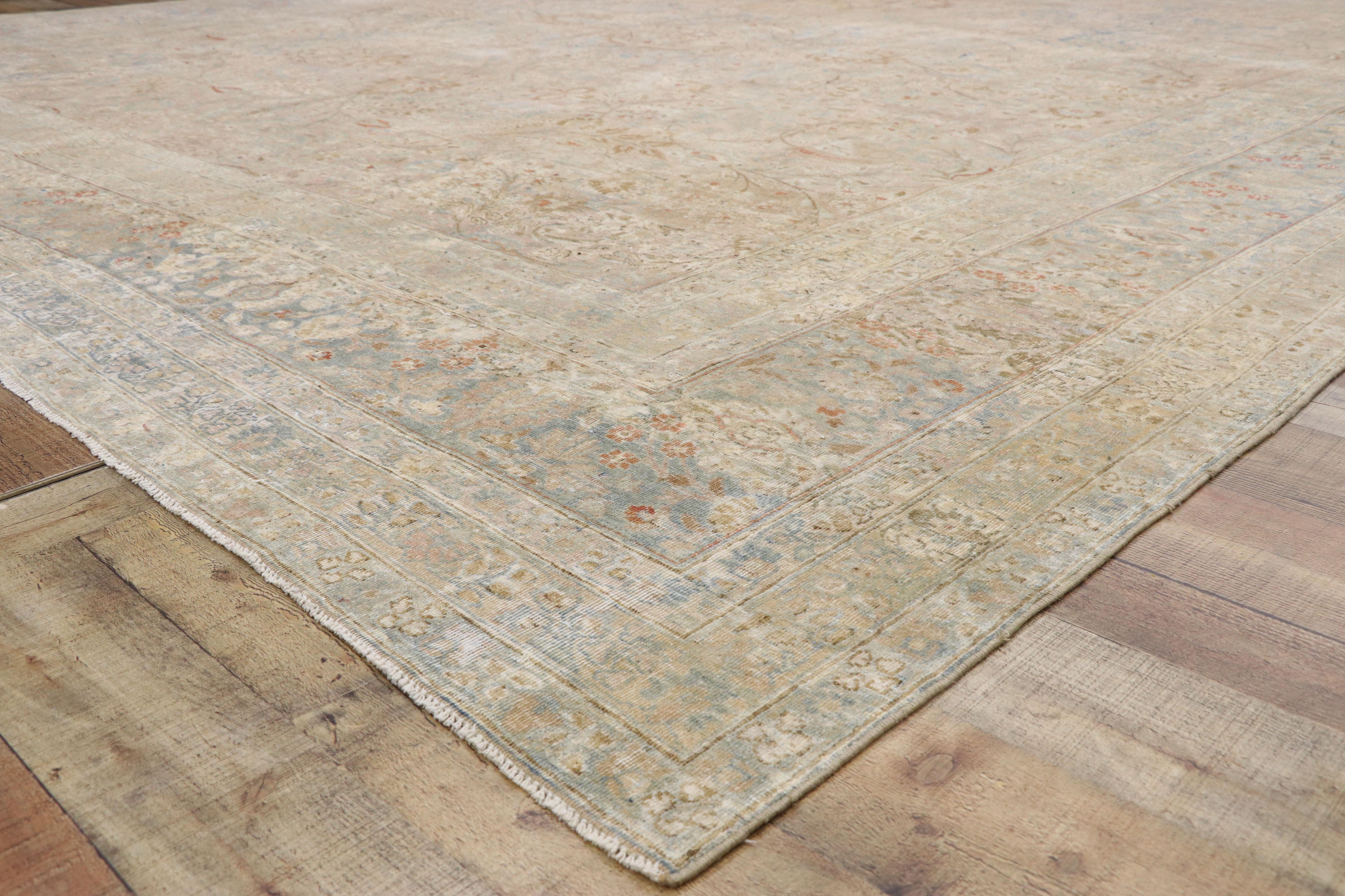 19th Century Distressed Antique Persian Khorassan Design Rug with Rustic English Manor Style
