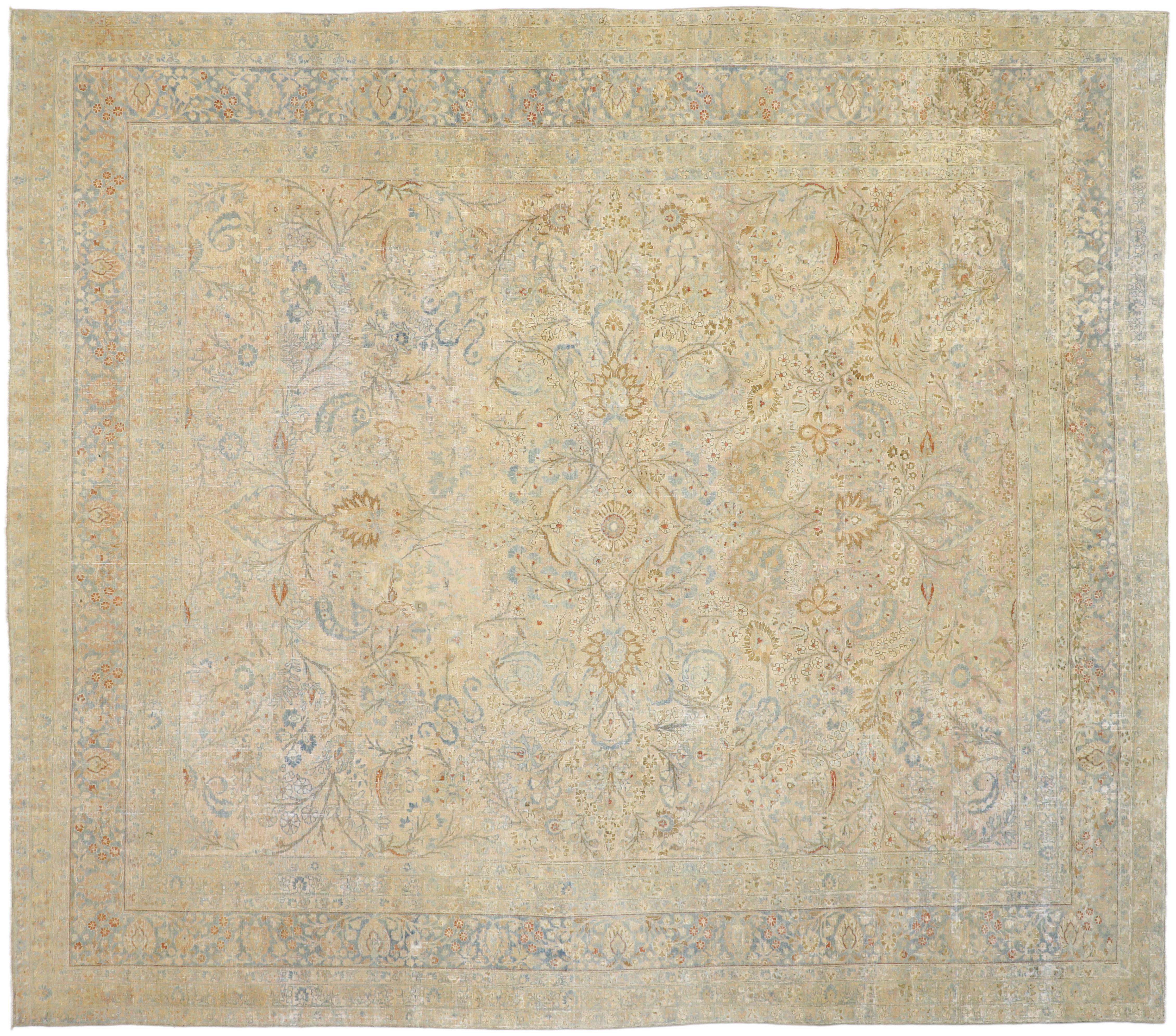 Distressed Antique Persian Khorassan Design Rug with Rustic English Manor Style 2