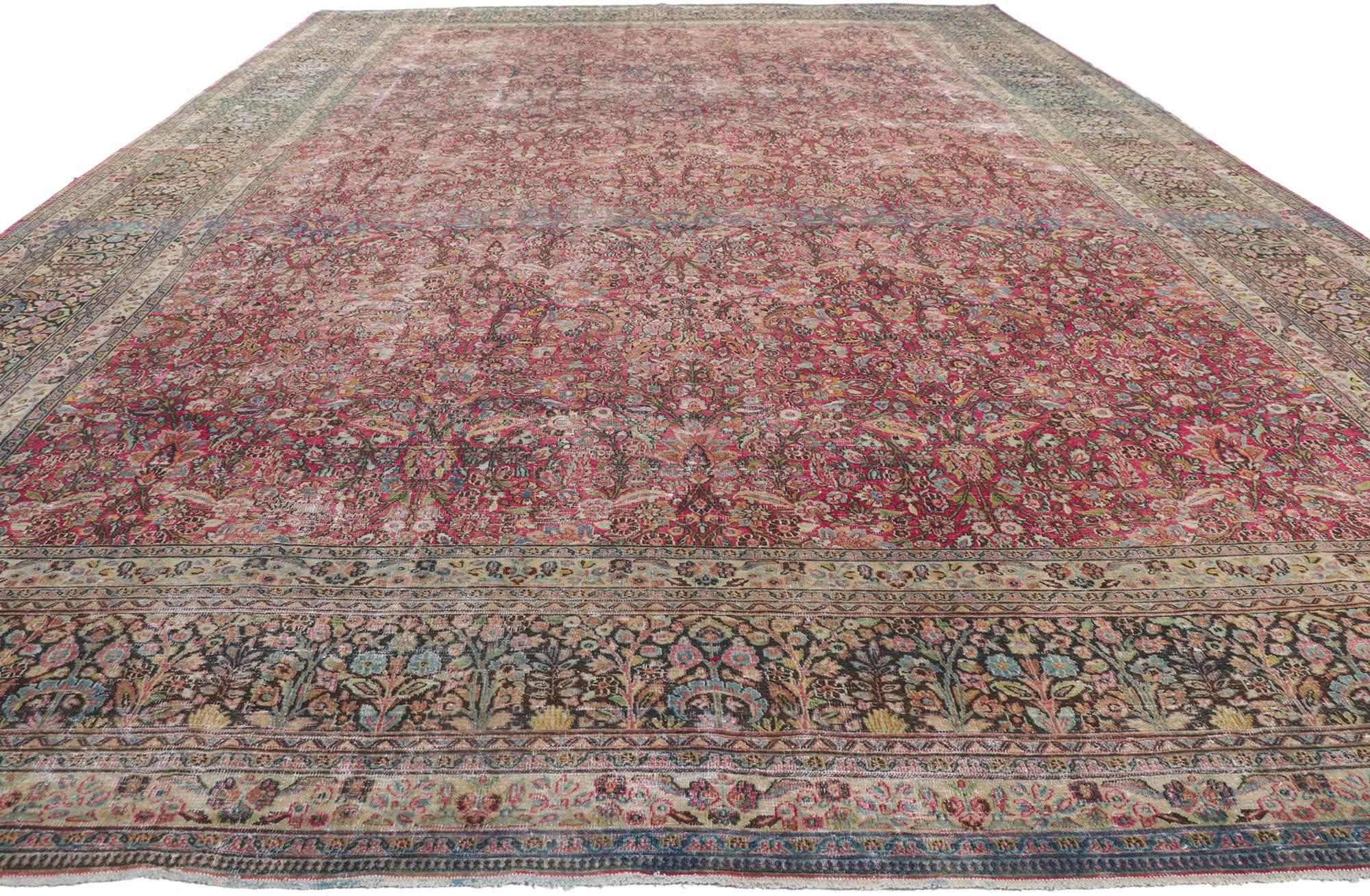 Hand-Knotted Antique-Worn Persian Khorassan Rug, Victorian Elegance Meets Weathered Finesse For Sale