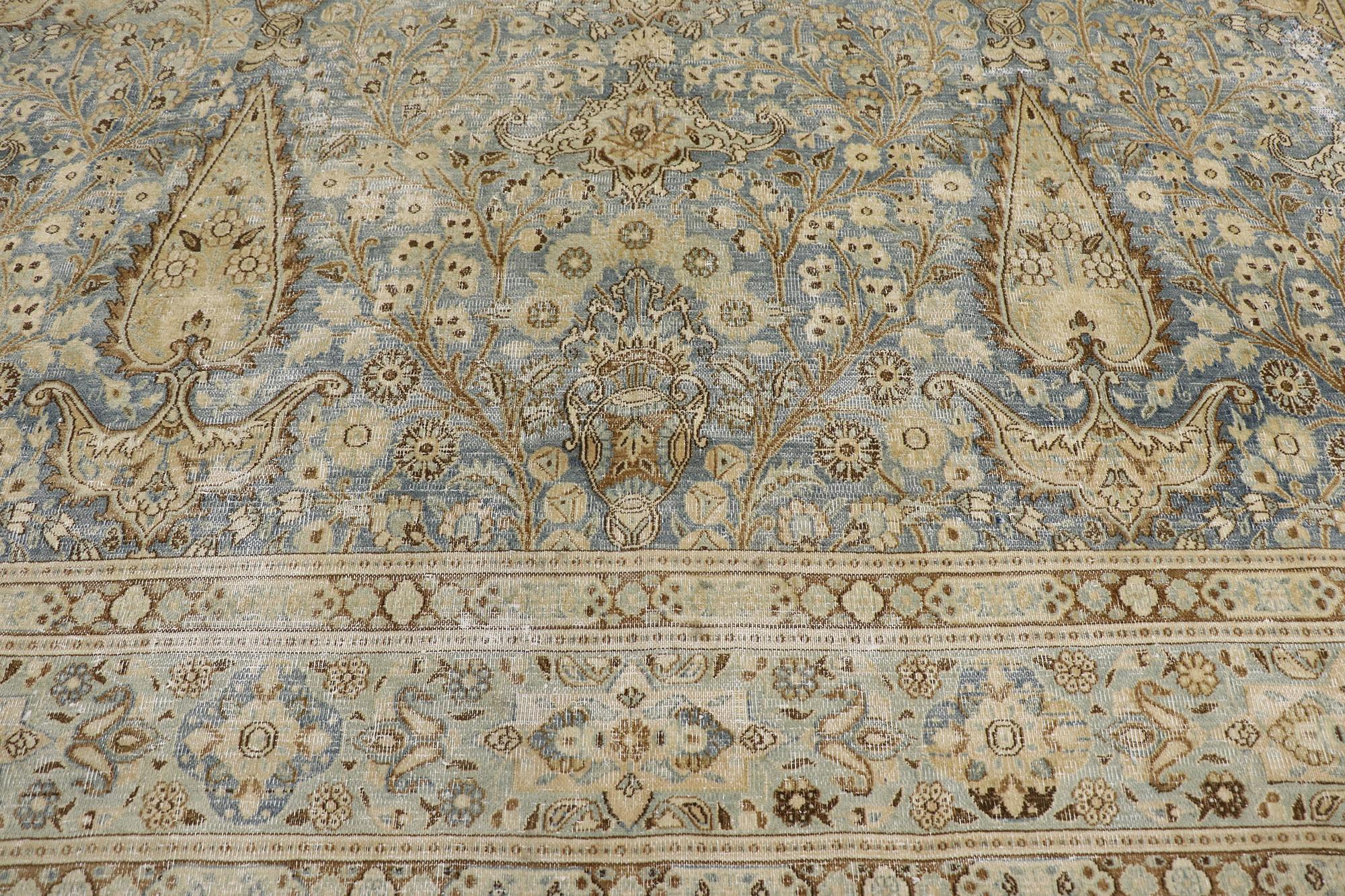 Distressed Antique Persian Khorassan Rug In Distressed Condition For Sale In Dallas, TX