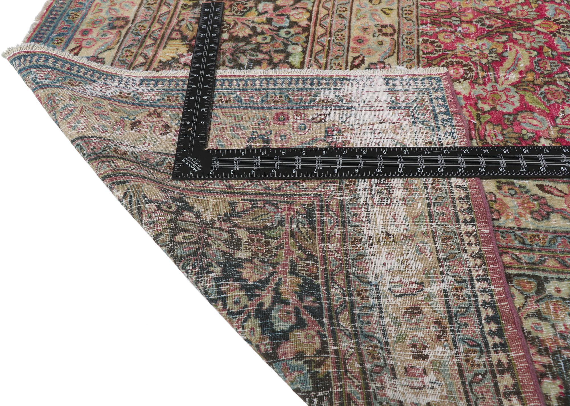 20th Century Antique-Worn Persian Khorassan Rug, Victorian Elegance Meets Weathered Finesse For Sale