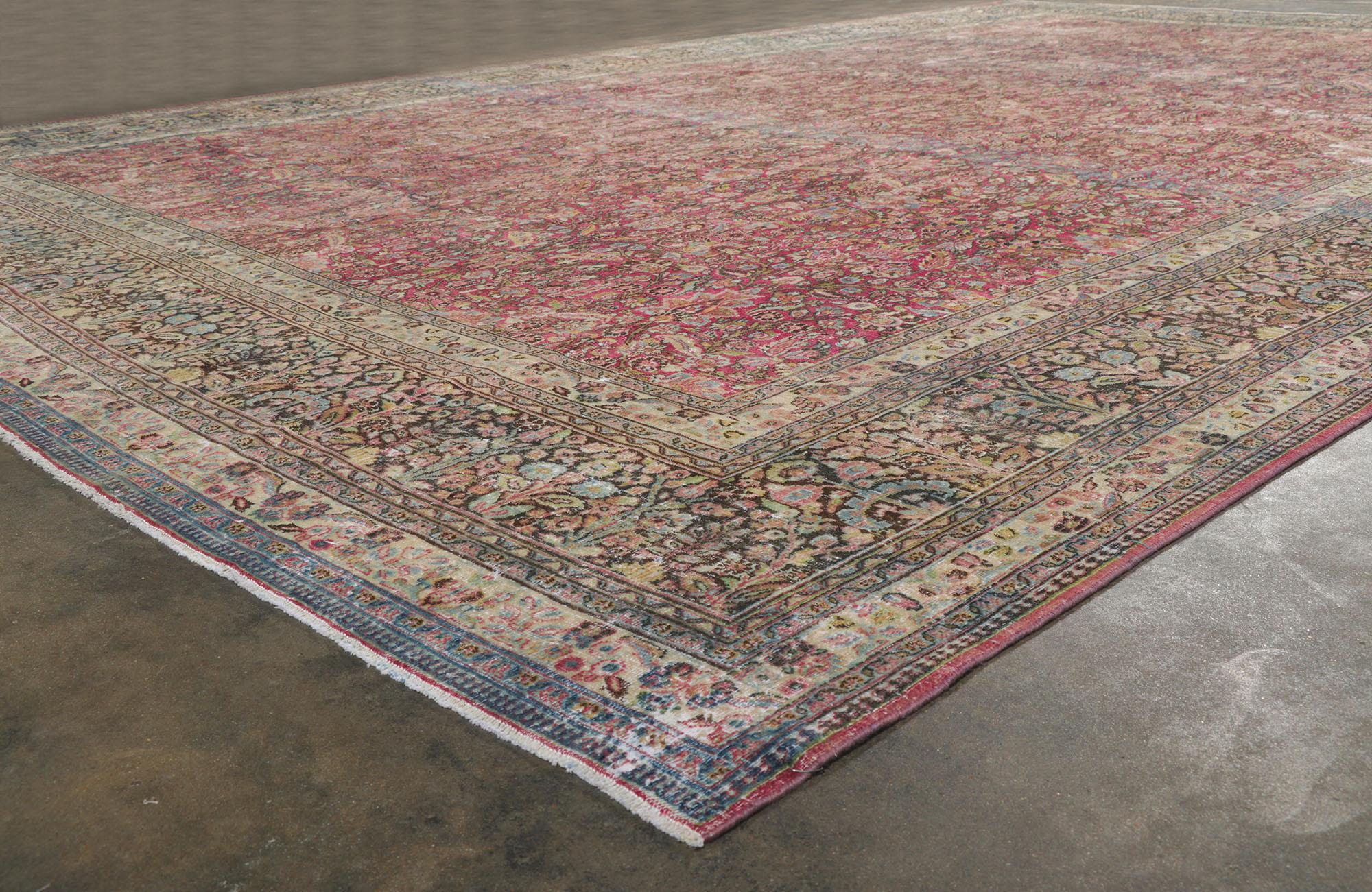 Wool Antique-Worn Persian Khorassan Rug, Victorian Elegance Meets Weathered Finesse For Sale