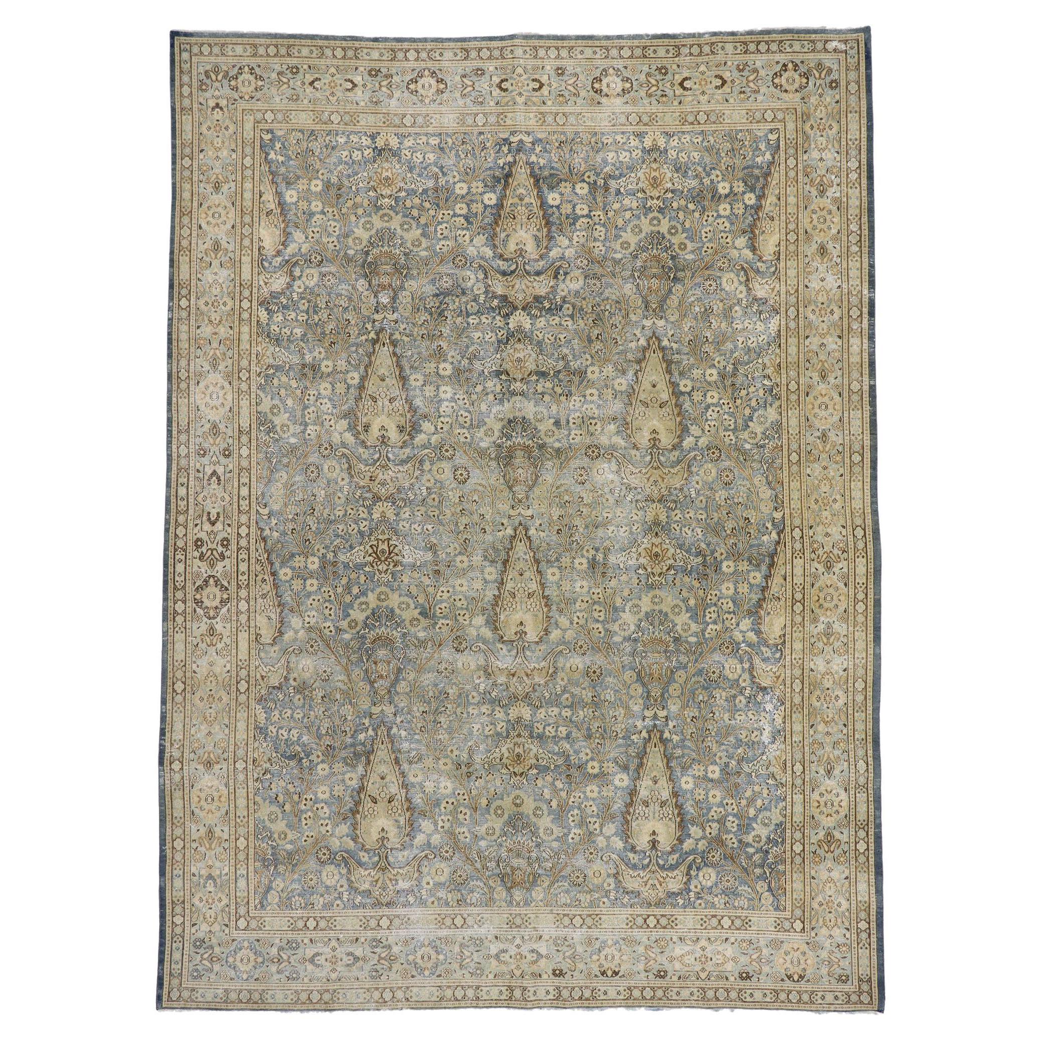 Distressed Antique Persian Khorassan Rug For Sale