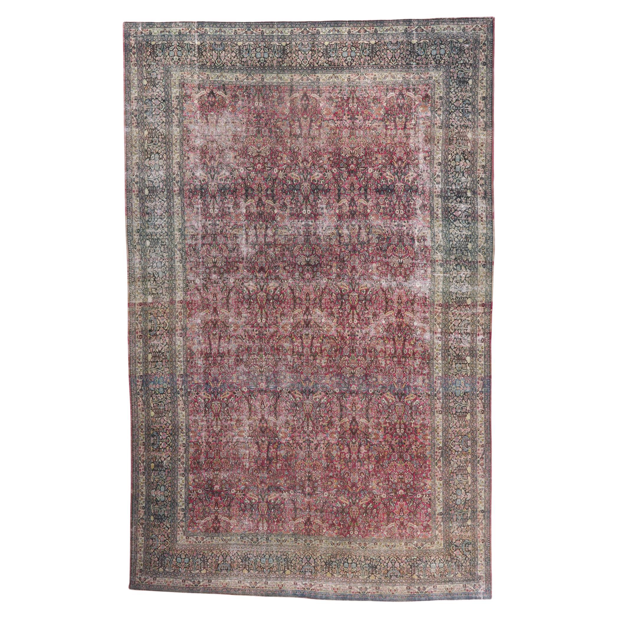Antique-Worn Persian Khorassan Rug, Victorian Elegance Meets Weathered Finesse