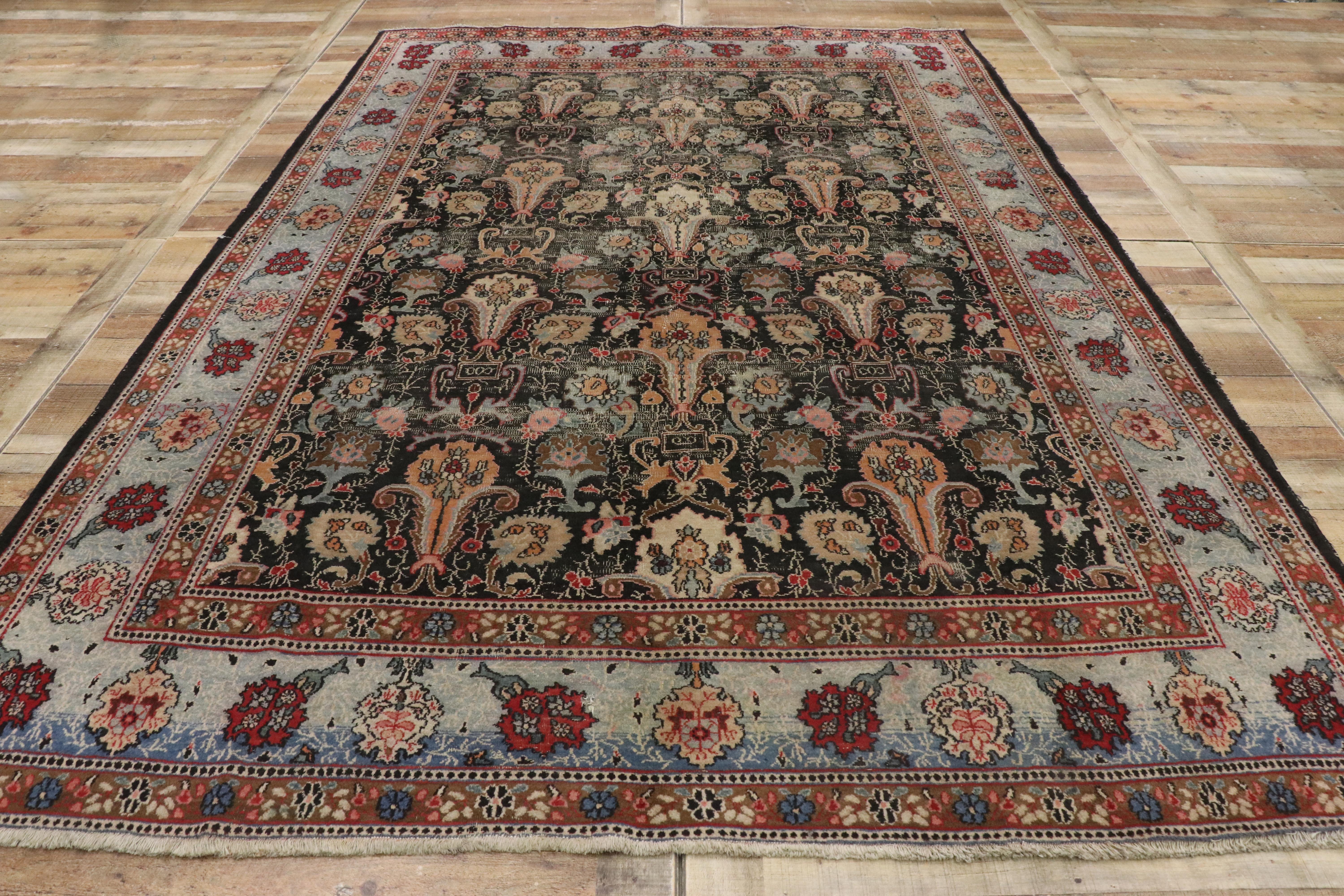 Distressed Antique Persian Khorassan Rug with Rustic American Colonial Style For Sale 3