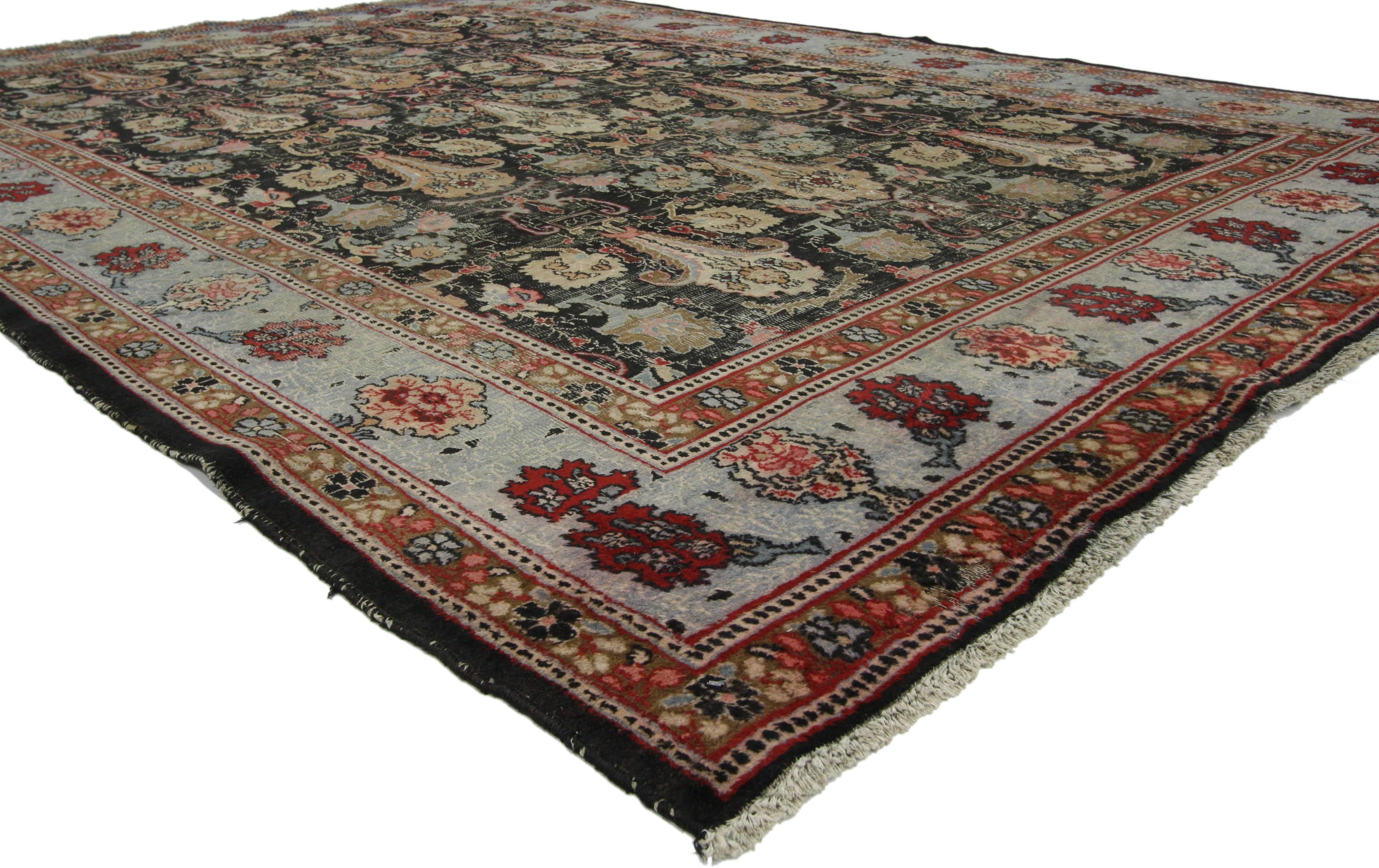 ?73046 Distressed Antique Persian Khorassan rug with Modern Rustic American Colonial style 06'11 x 10'03. ?With its incredible level of detail and texture, this hand-knotted wool distressed antique Persian Khorassan rug is full of character and