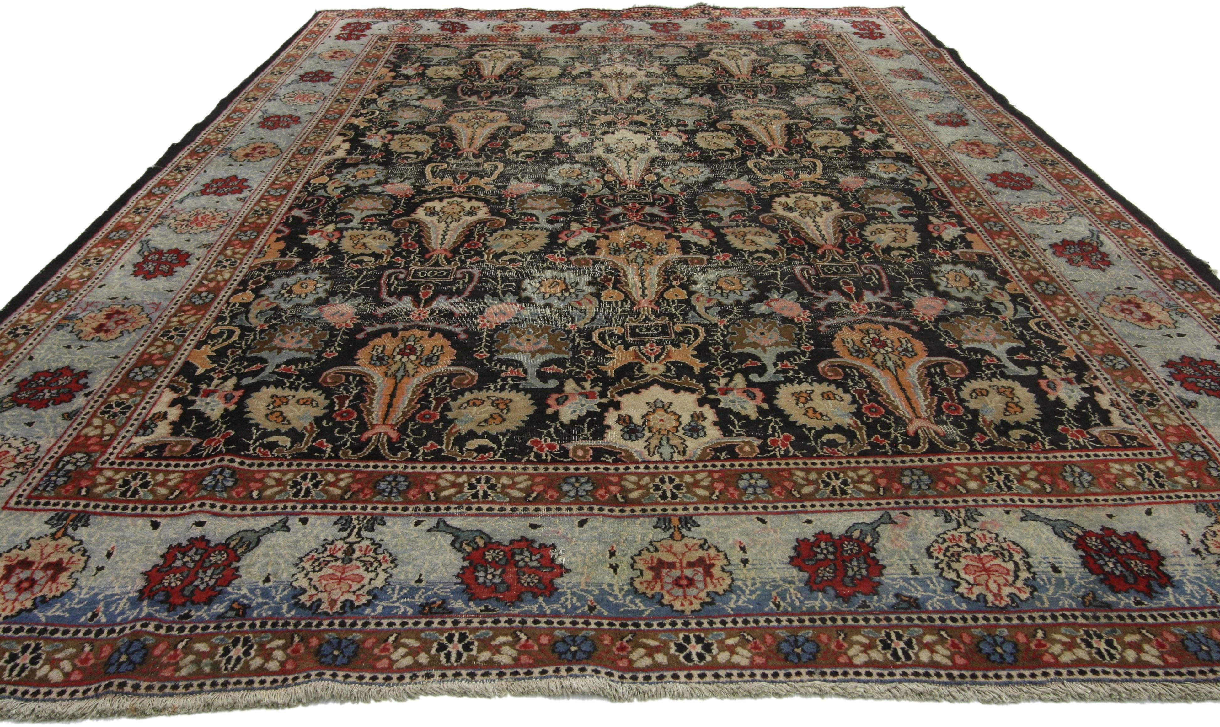 Hand-Knotted Distressed Antique Persian Khorassan Rug with Rustic American Colonial Style For Sale