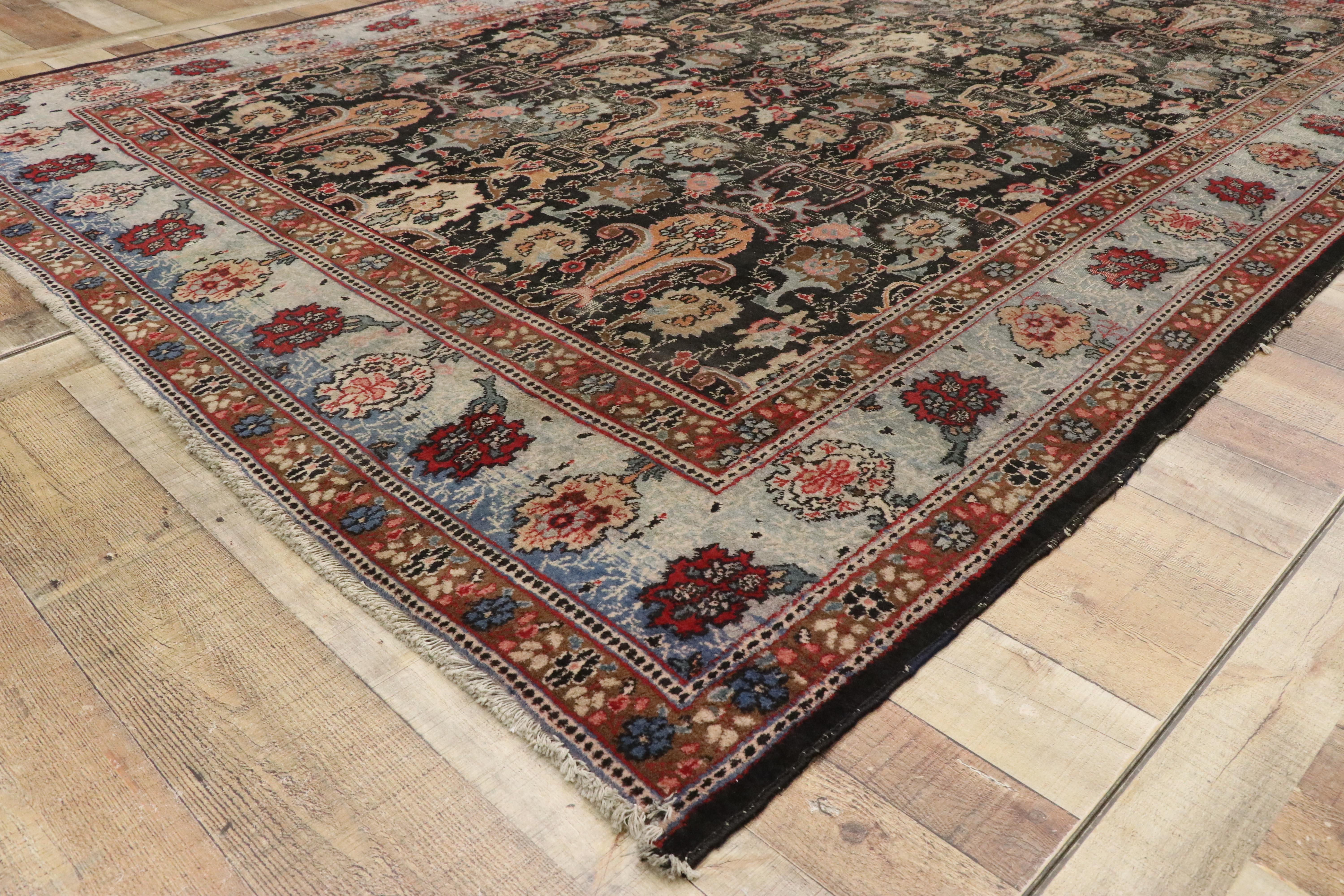 Distressed Antique Persian Khorassan Rug with Rustic American Colonial Style For Sale 2