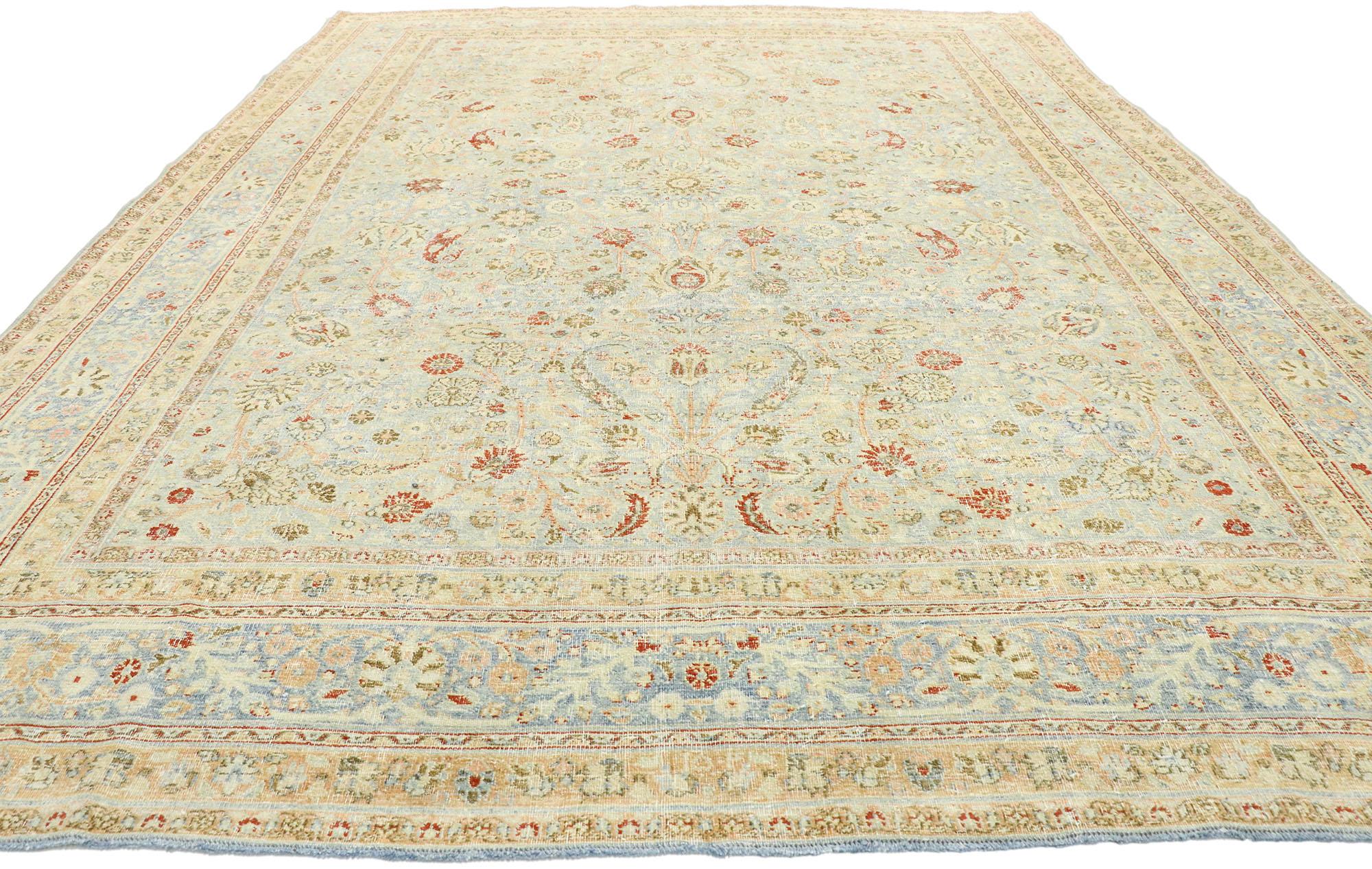 Hand-Knotted Distressed Antique Persian Khorassan Rug with Rustic English Manor Style For Sale
