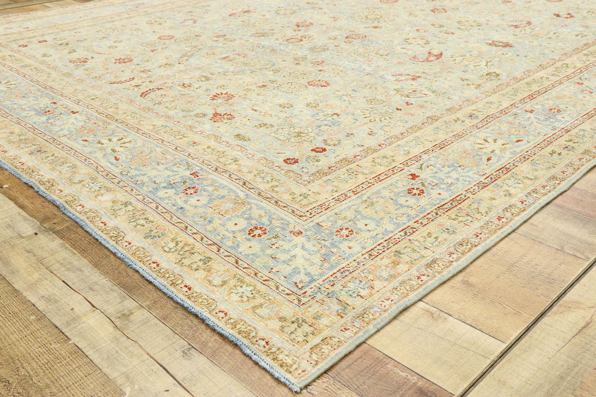 Wool Distressed Antique Persian Khorassan Rug with Rustic English Manor Style For Sale