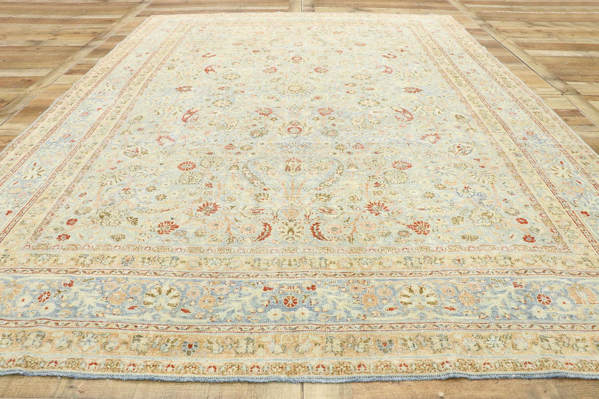 Distressed Antique Persian Khorassan Rug with Rustic English Manor Style For Sale 1