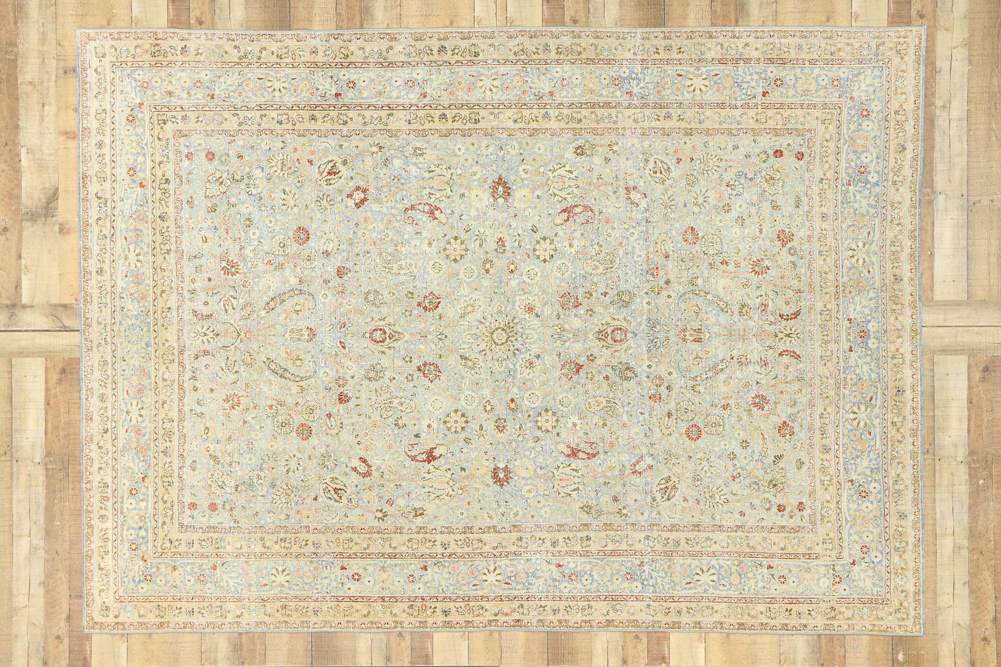Distressed Antique Persian Khorassan Rug with Rustic English Manor Style For Sale 2