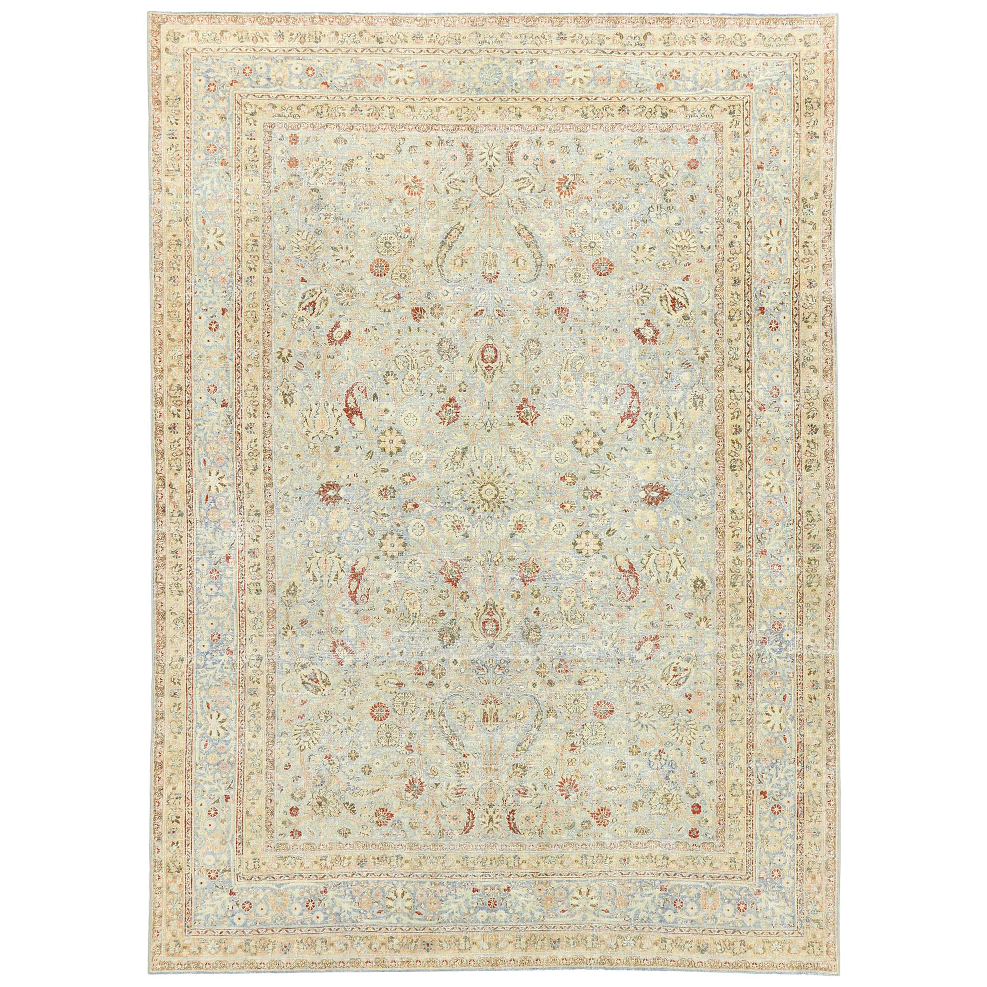 Distressed Antique Persian Khorassan Rug with Rustic English Manor Style For Sale